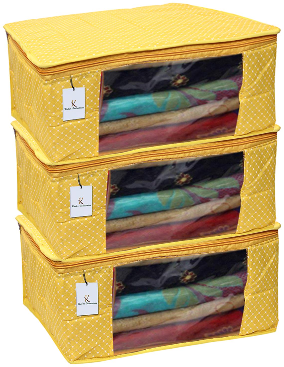 

Kuber Industries Polka Dots 3 Piece Cotton 3 Layered Quilted Saree Cover Yellow- CTHH12901