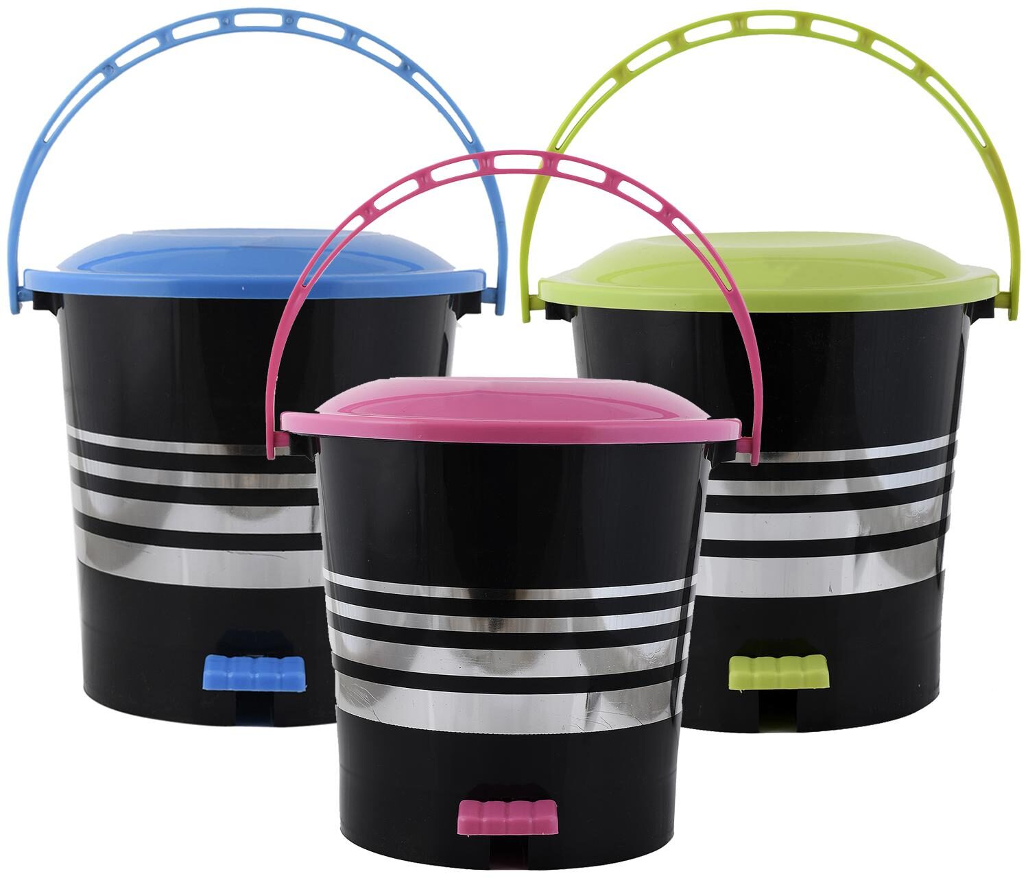 

Kuber Industries 3 pcs Plastic Dustbin Garbage Bin with Handle 5 L (Pink Blue Green) - CTHH17385
