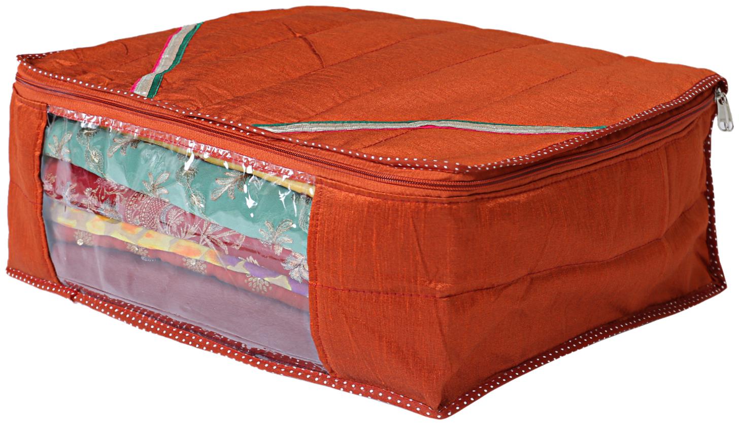 

Kuber Industries Raw Silk Saree Cover Wardrobe Organizer (Red)- CTHH19198