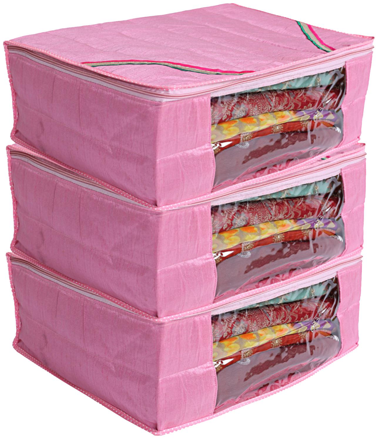 

Kuber Industries 3 pcs Raw Silk Saree Cover Wardrobe Organizer (Pink)- CTHH19190