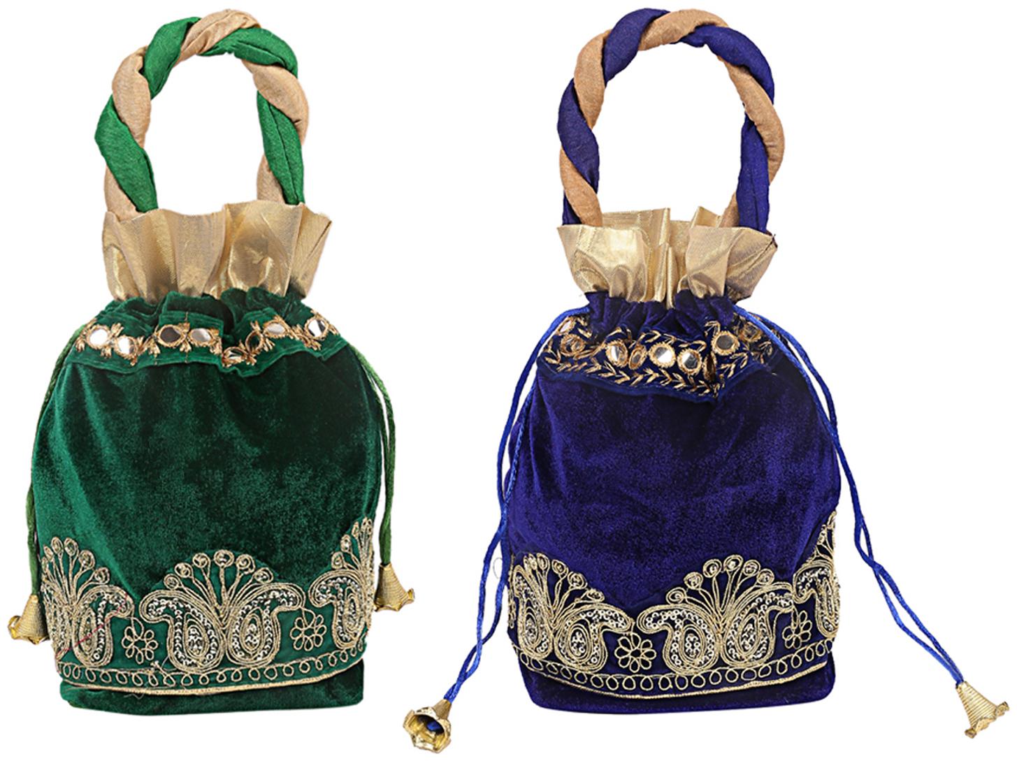 

Kuber Industries Velvet 2 pcs Women Potli Bag (Blue Green) - CTHH10874