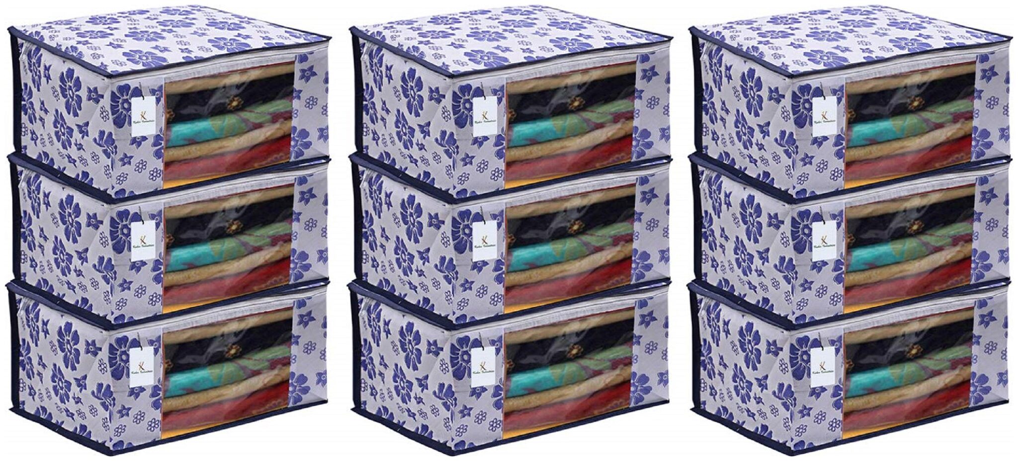 

Kuber Industries 9 pc Non Woven Saree Cover Set Royal Blue CTHH11739