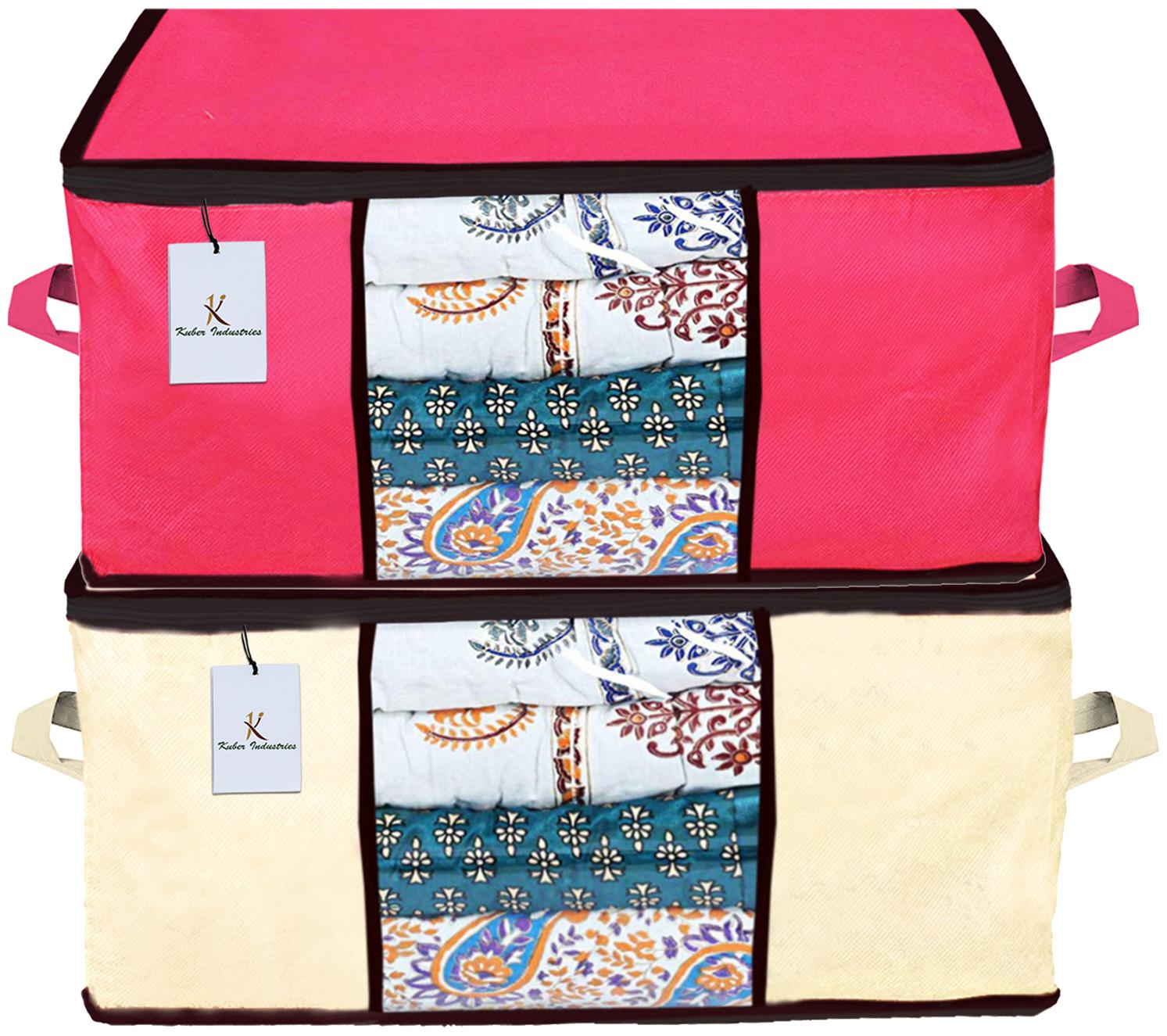 

Kuber Industries Underbed Storage Bag Storage Organiser Blanket Cover Set of 2 - Ivory Pink Extra Large Size CTHH14329