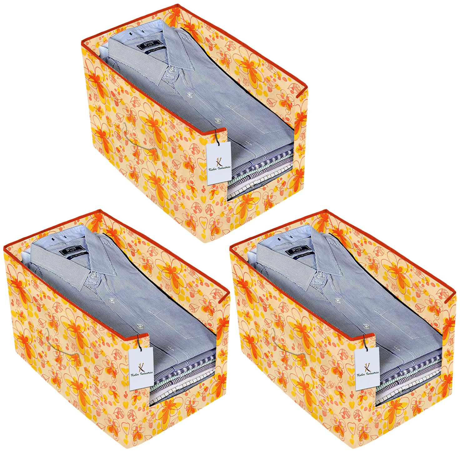 

Kuber Industries Flower Printed 3 pc Non Woven Shirt Stacker Wardrobe Organizer Set (Ivory Red) - CTHH16711
