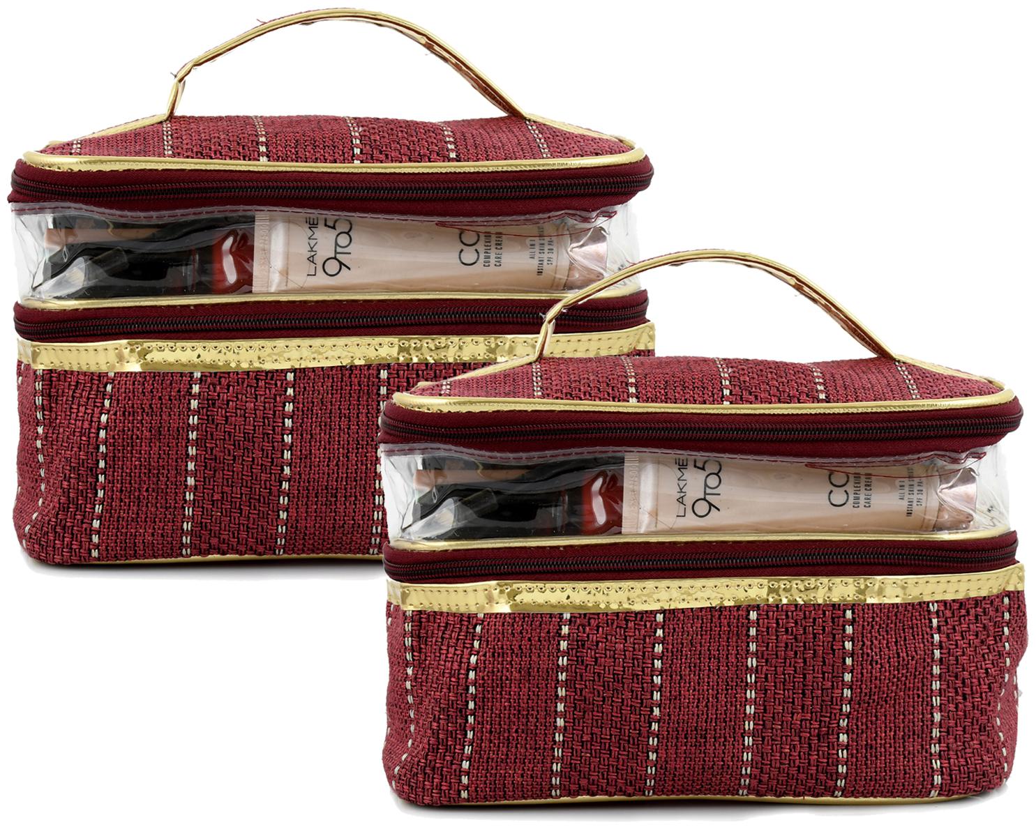 

Kuber Industries 2 pcs Jute Design Make Up Kit Cum Cosmetic Kit Jewellery Kit Pouches for travel accessories (Maroon) - CTHH18364