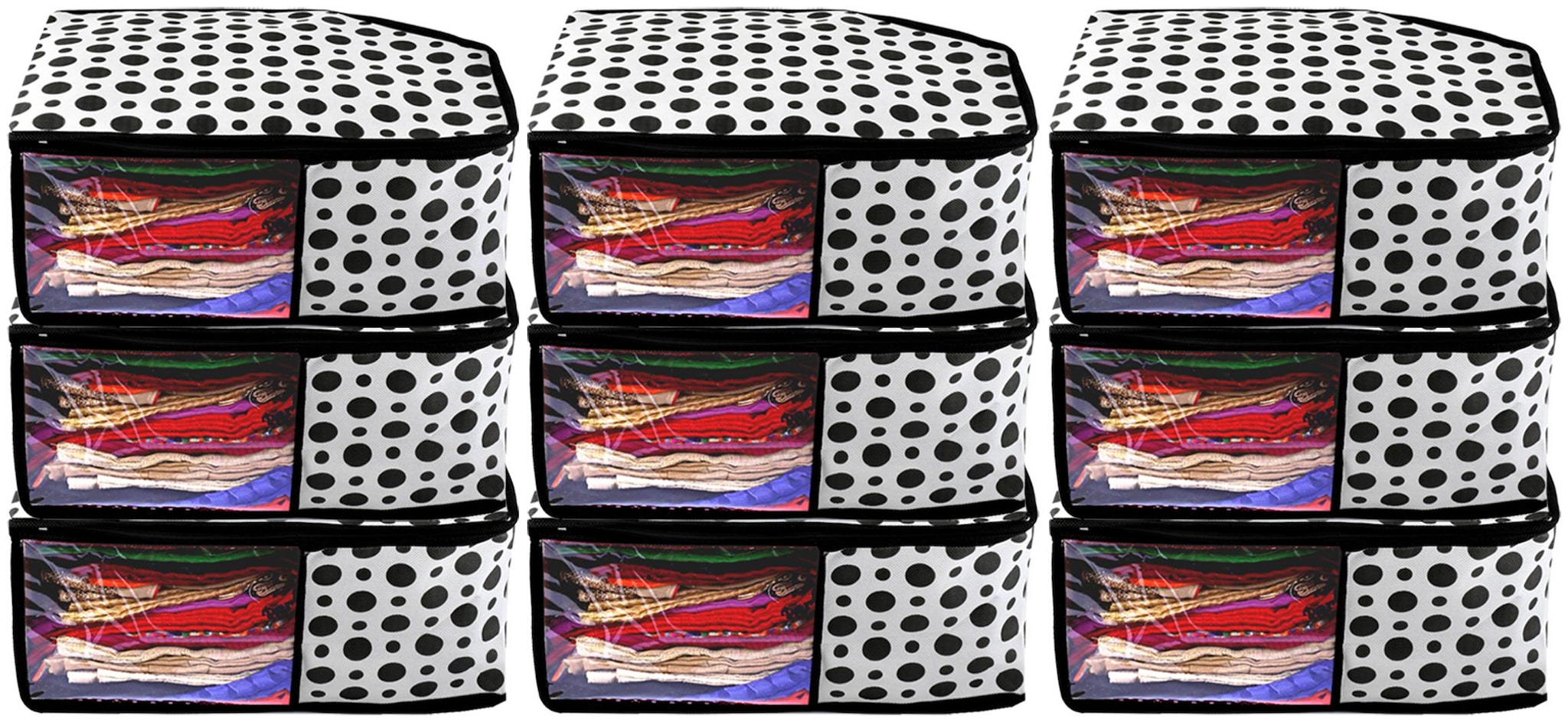 

Kuber Industries Polka Dots 9 pcs Non Woven Blouse Cover Set (Black White) - CTHH18590