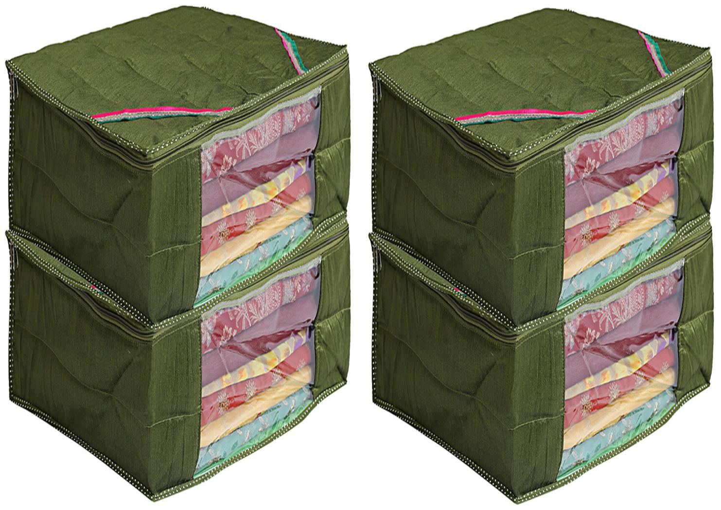 

Kuber Industries 4 pcs Raw Silk Saree Cover Wardrobe Organizer (Green)- CTHH19186