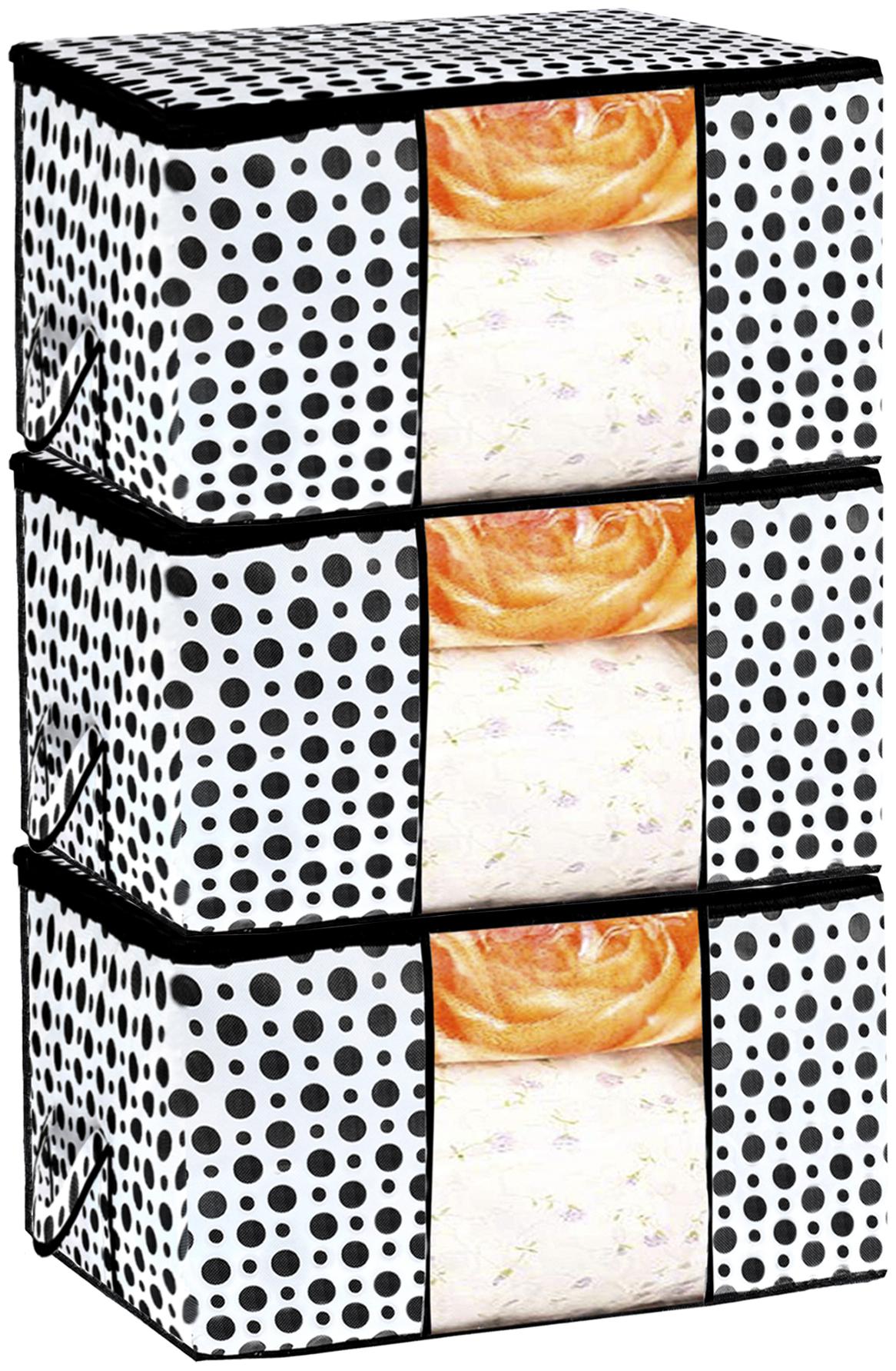 

Kuber Industries Polka Dots Design Non Woven 3 pcs Underbed Storage Bag Cloth Organiser Blanket Cover with Transparent Window (Black White) - CTHH17492