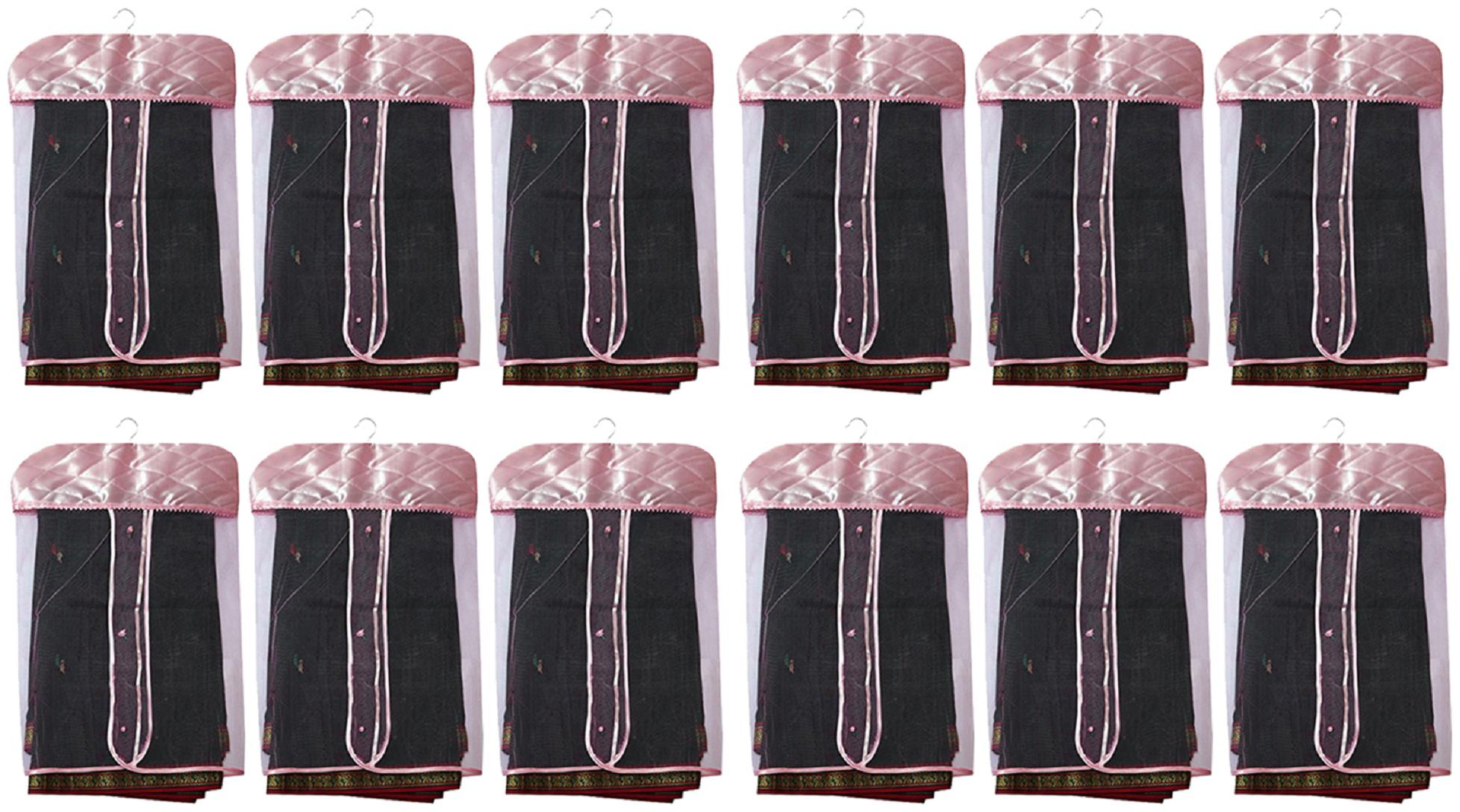

Kuber Industries Satin 12 Pieces Hanging Saree Cover Set (Pink)- CTHH22078