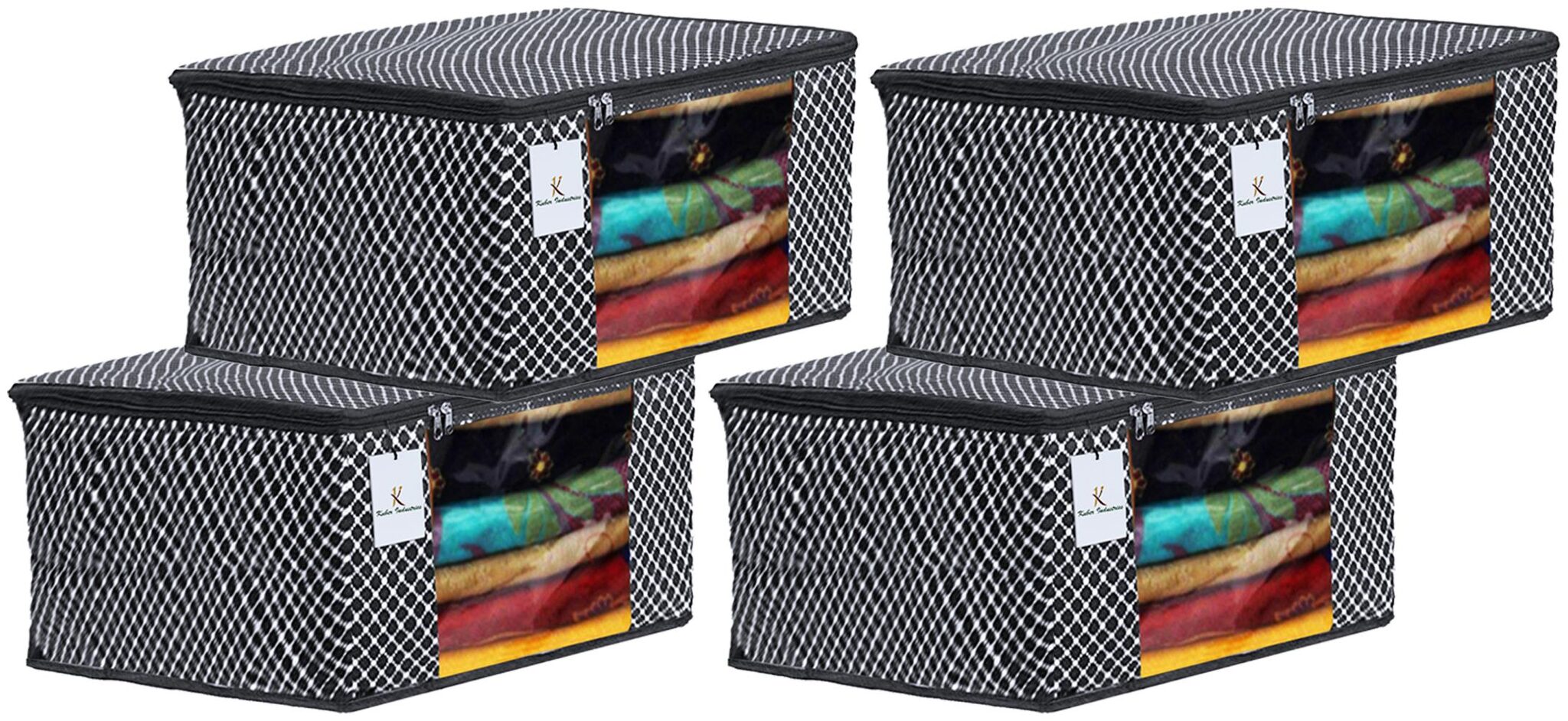 

Kuber Industries Polka Dots 4 pcs Cotton 3 Layered Quilted Saree Cover (Black) - CTHH14814