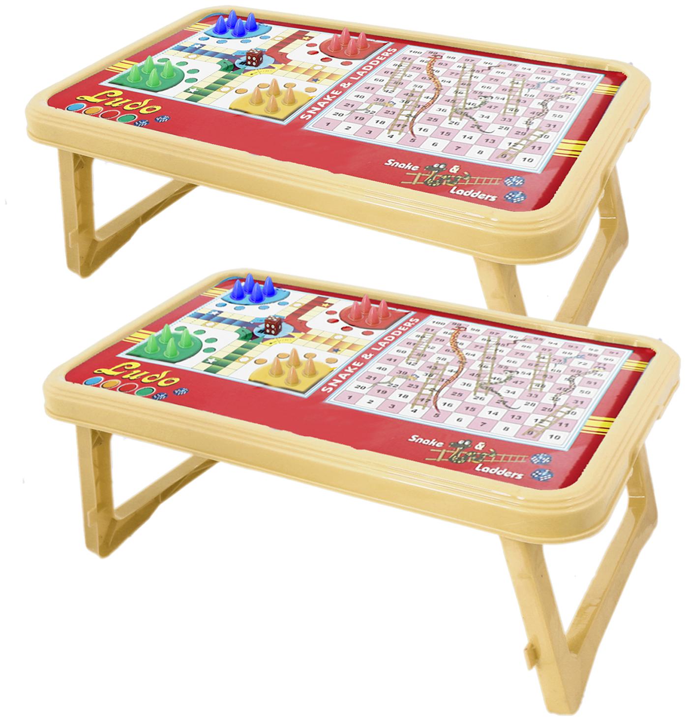 

Kuber Industries Plastic 2 Pieces Ludo Snakes And Ladders Printed Foldable Study Table (Yellow)