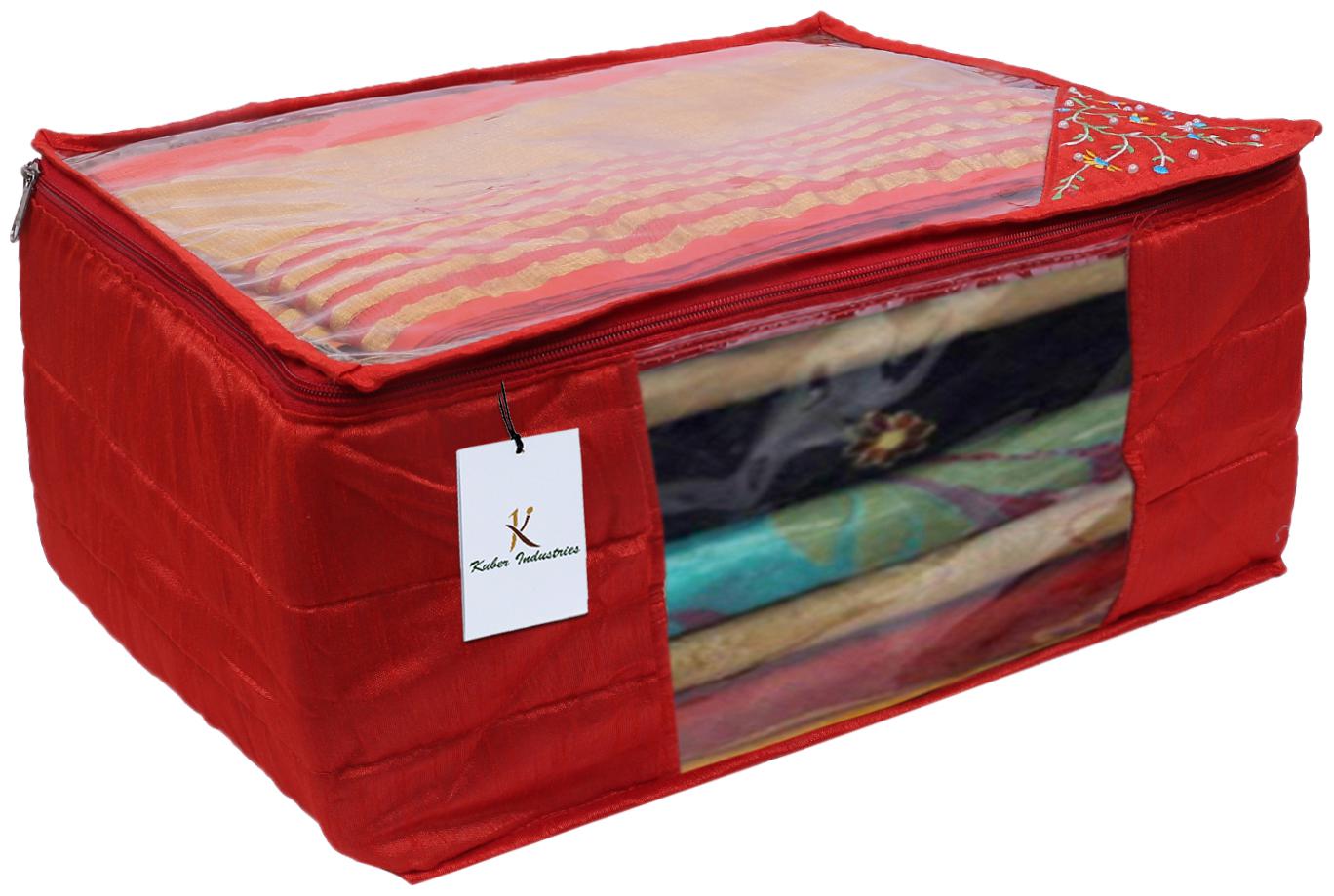 

Kuber Industries 3 layered Quilted Silk Saree Cover (Red) - CTHH21508