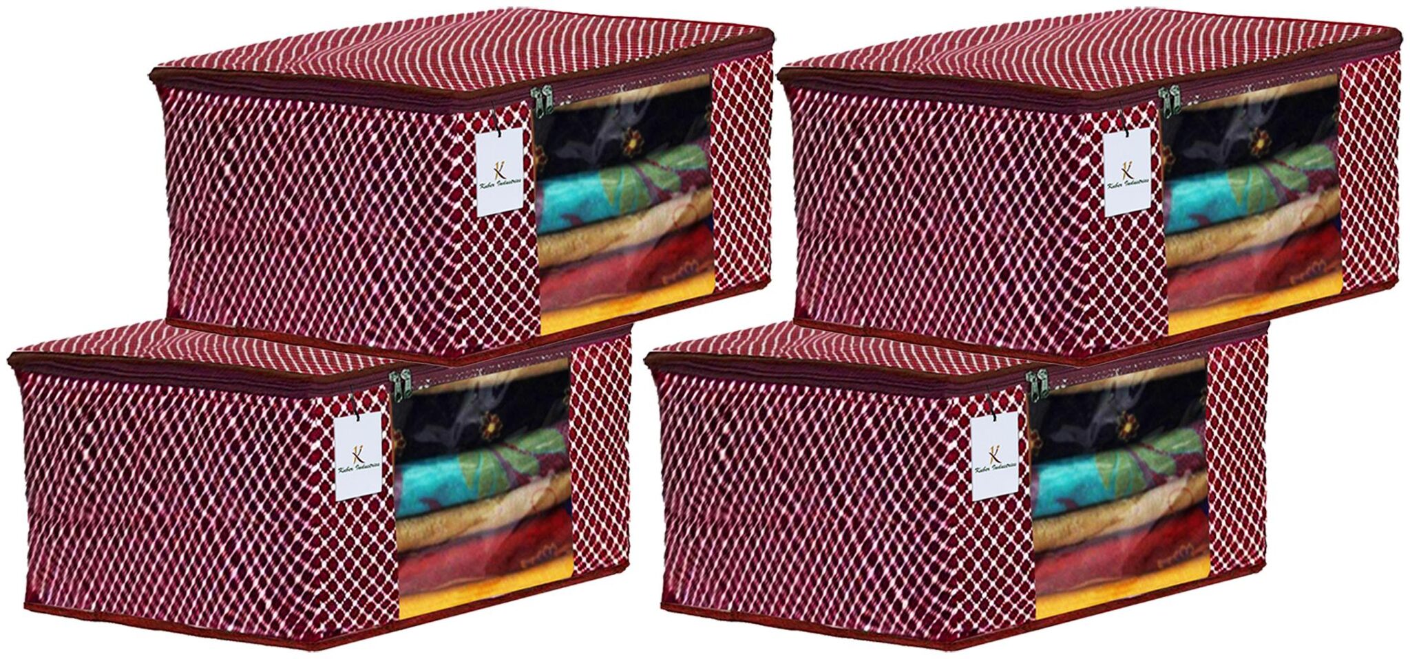 

Kuber Industries Polka Dots 4 pcs Cotton 3 Layered Quilted Saree Cover (Maroon) - CTHH14804