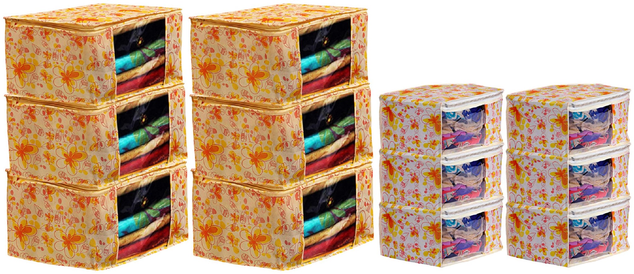 

Kuber Industries Flower Design Non Woven 6 pc Saree Cover Cloth Wardrobe Organizer And 6 pcs Blouse Cover Combo Set (Ivory Red) - CTHH17819