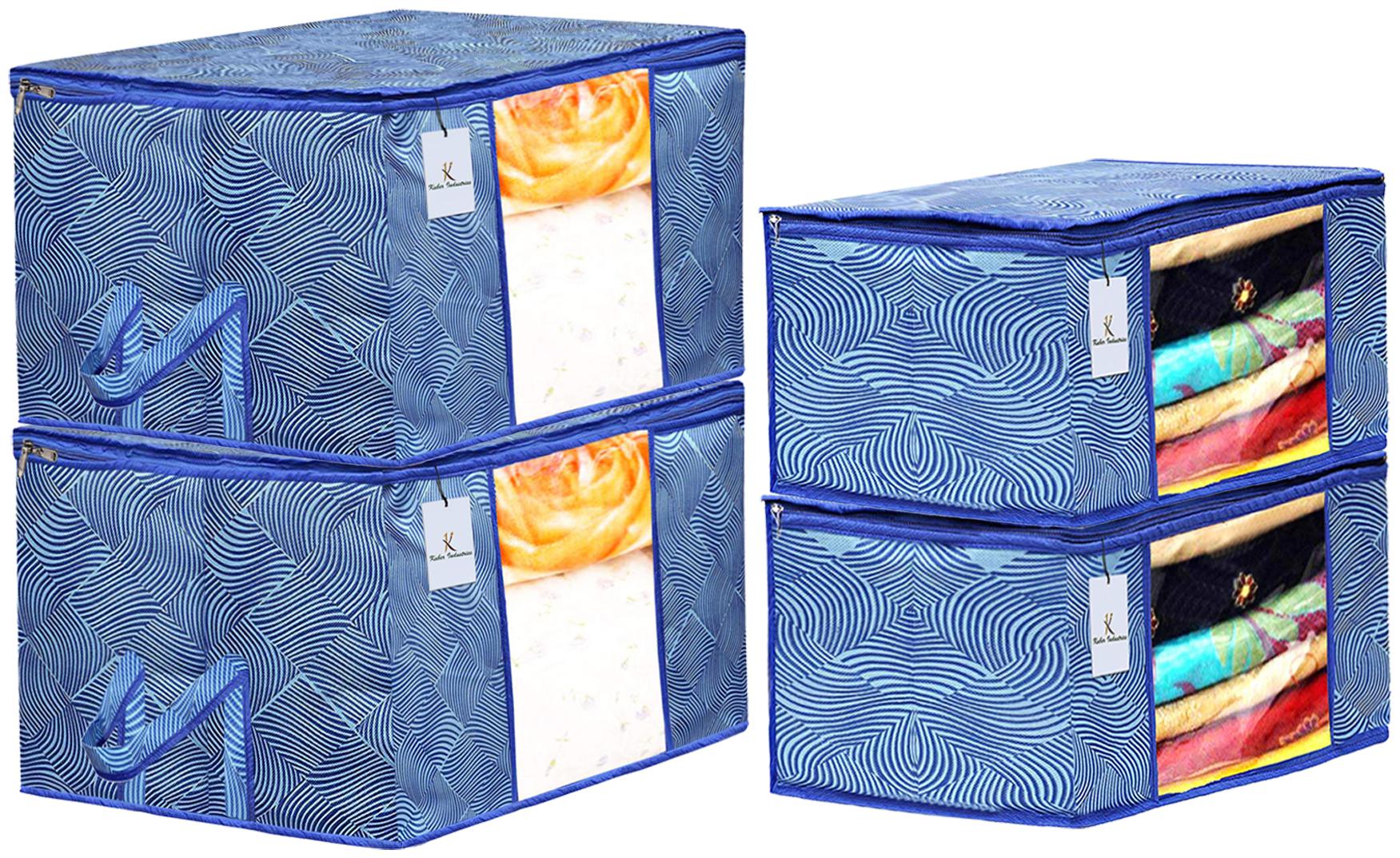 

Kuber Industries Laheriya Printed Non Woven 2 pcs Saree Cover And 2 pcs Underbed Storage Bag Cloth Organizer For Storage Blanket Cover Combo Set (Blue) - CTHH18062