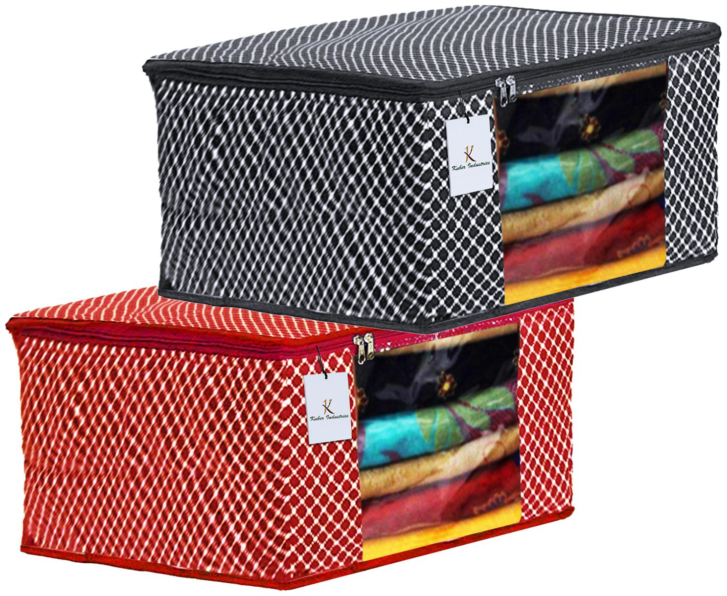 

Kuber Industries Polka Dots 2 pcs Cotton 3 Layered Quilted Saree Cover (Red Black) - CTHH14880