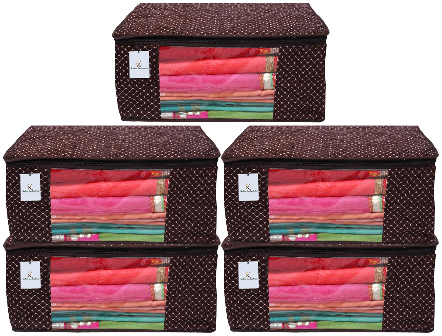 

Kuber Industries Polka Dots 5 Piece Cotton 3 Layered Quilted Saree Cover Brown- CTHH12885