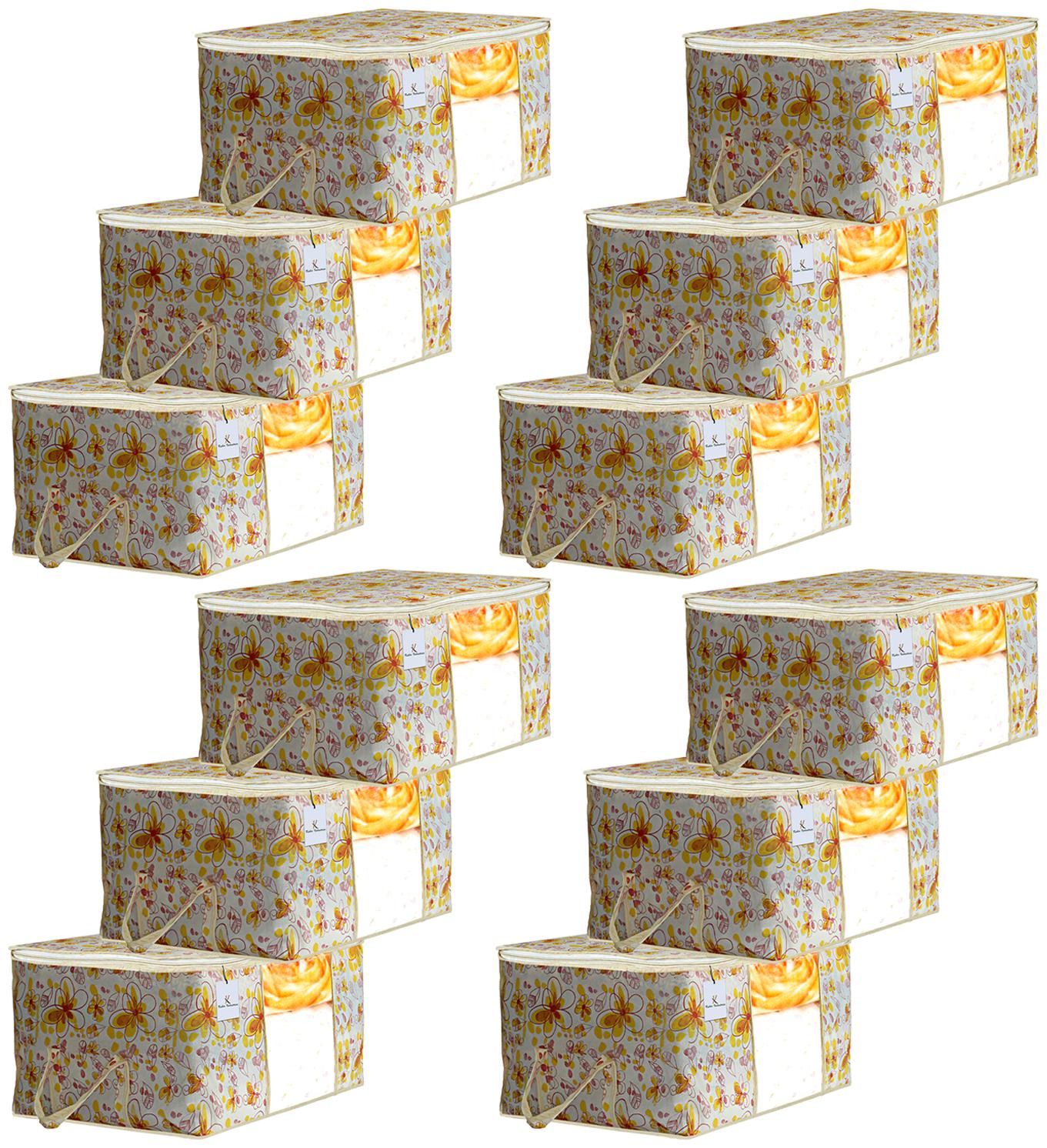 

Kuber Industries Flower Design 12 pc Non Woven Underbed Storage Bag Storage Organiser Blanket Cover with Transparent Window Extra Large Ivory Red CTHH15606
