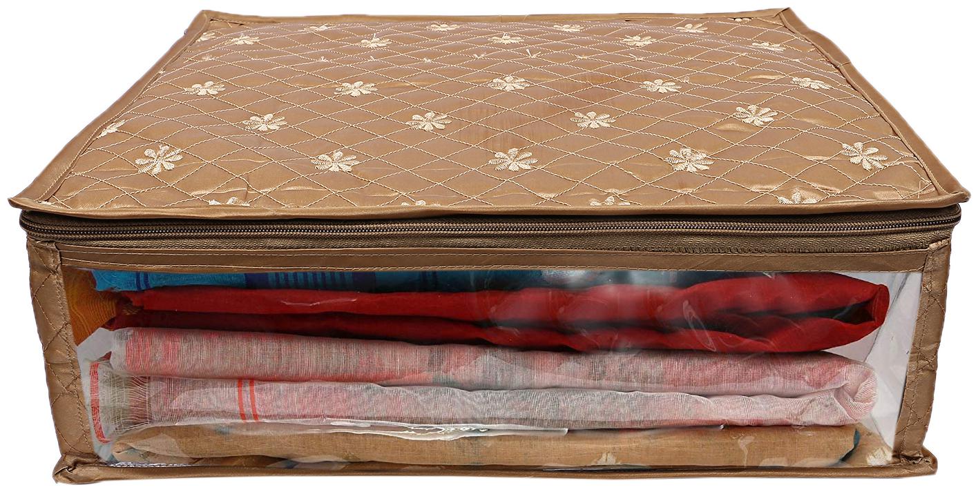 

Kuber Industries 3 layered Quilted Satin Saree Cover (Gold) - CTHH21482