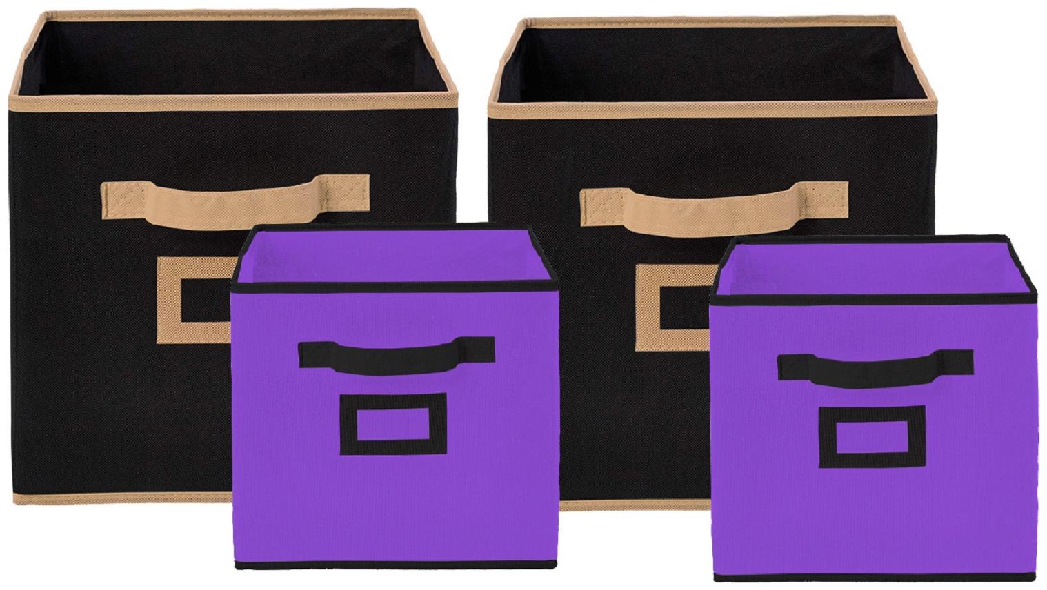 

Kuber Industries Non Woven 4 pcs Small Large Foldable Storage Organiser Cubes Boxes (Black Purple) - CTHH17055