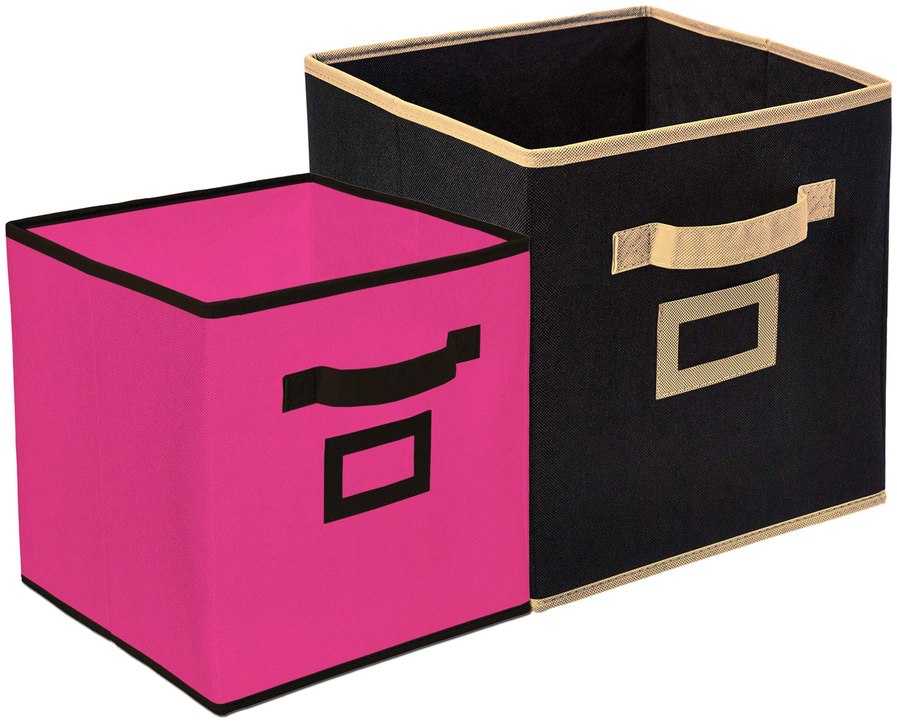 

Kuber Industries Non Woven 2 pcs Small Large Foldable Storage Organiser Cubes Boxes (Pink Black) - CTHH17039