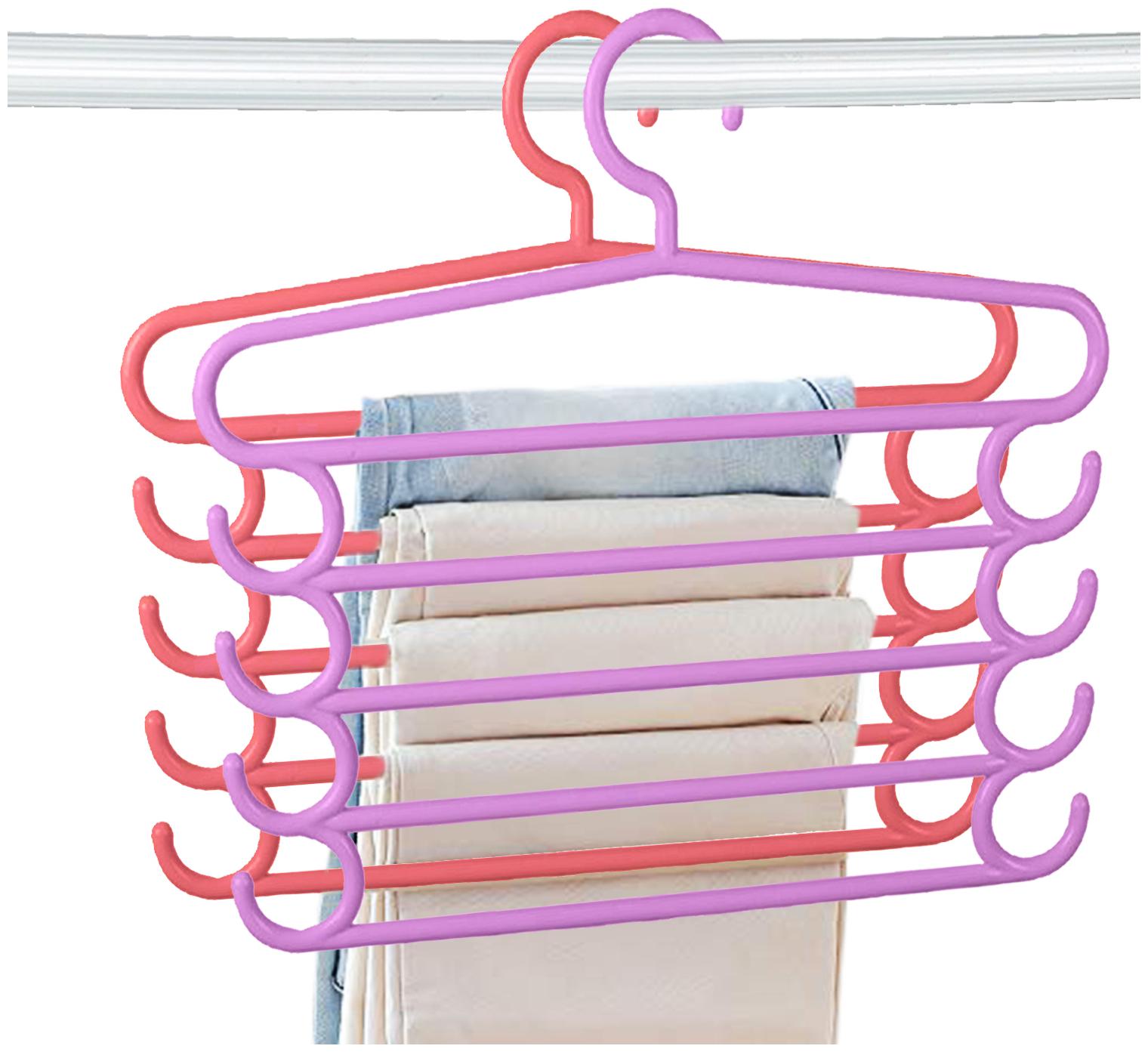 

Kuber Industries Five Layers 2 pcs Plastic Clothes Hangers Pants Storage Hangers Cloth Rack Multilayer Storage Scarf Tie Rack Hanger(MultiColor) - CTHH14560