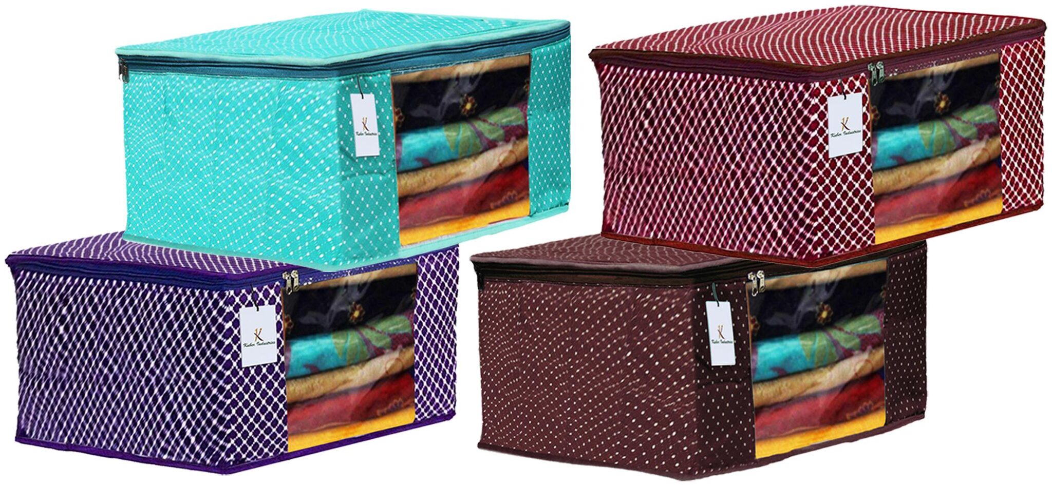 

Kuber Industries Polka Dots 4 pcs Cotton 3 Layered Quilted Saree Cover (Purple Green Brown Maroon) - CTHH14948