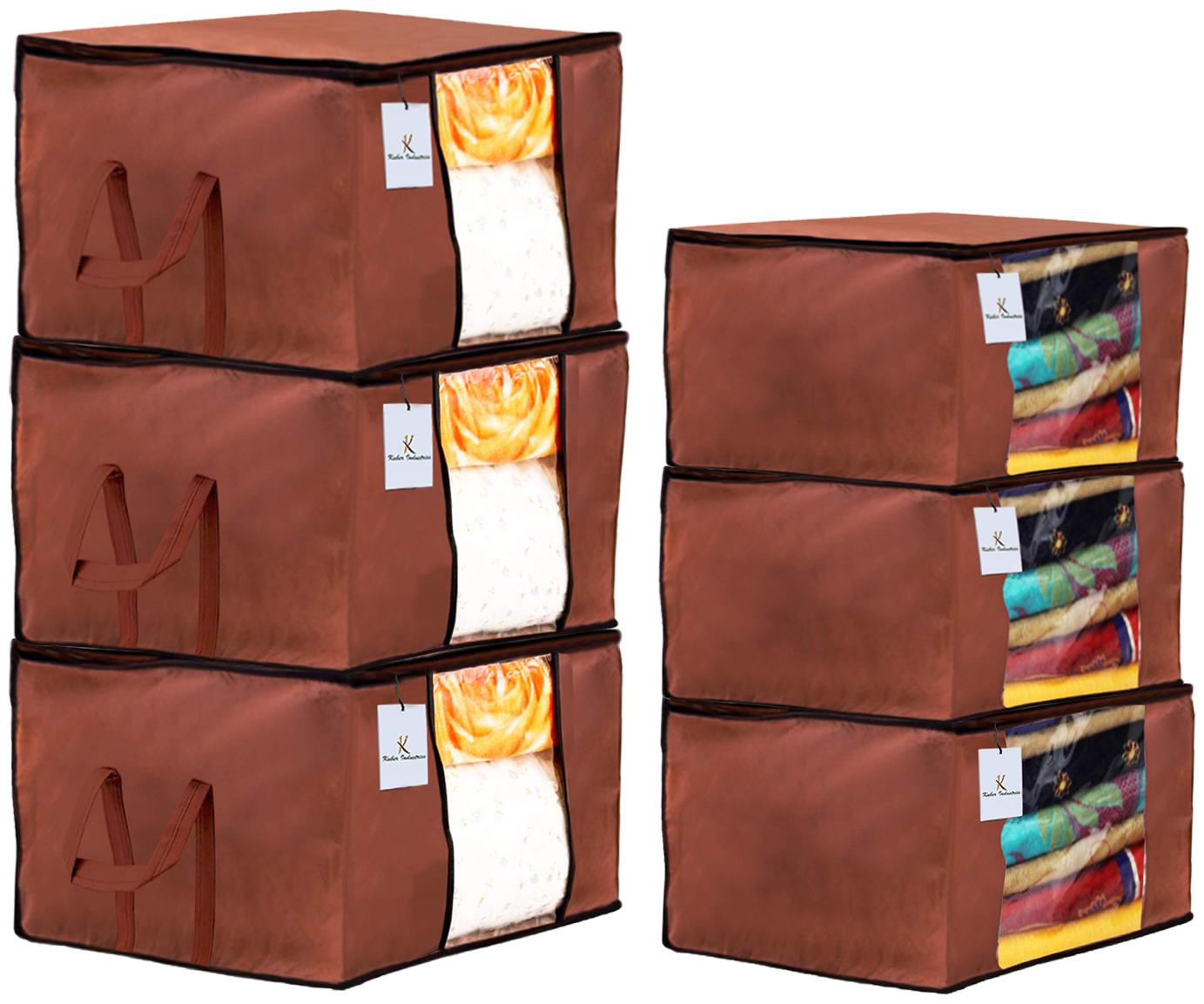 

Kuber Industries Non Woven 3 pcs Saree Cover And 3 pcs Underbed Storage Bag Cloth Organizer For Storage Blanket Cover Combo Set (Brown) - CTHH17886