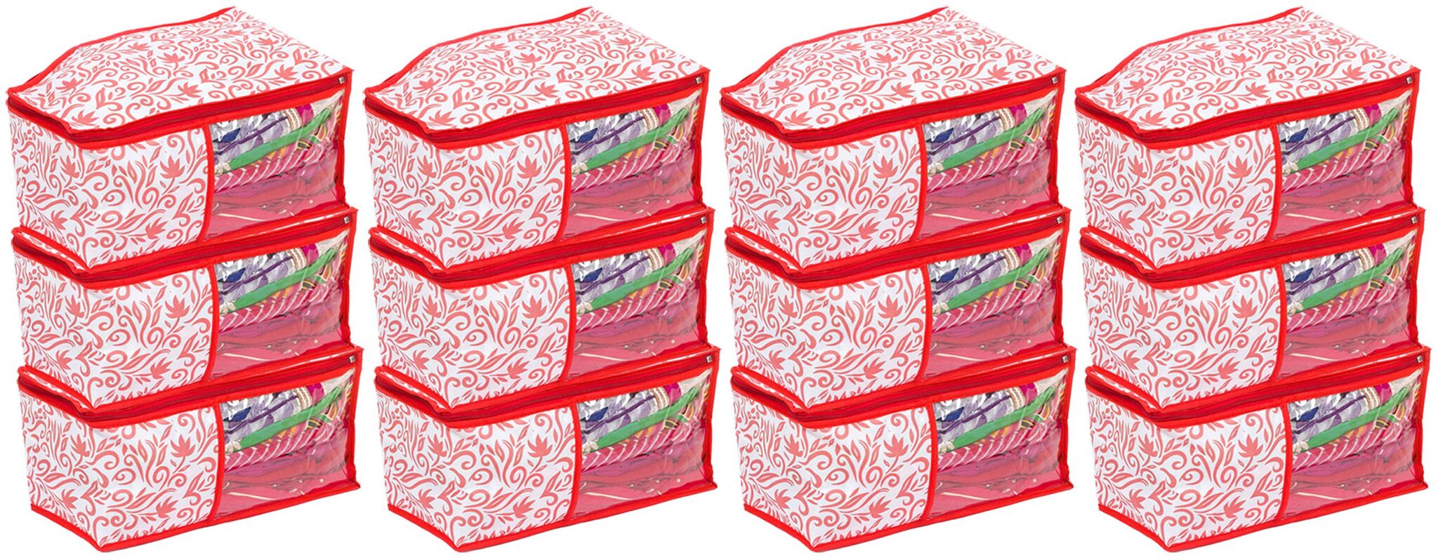 

Kuber Industries Floral Design 12 Pieces Non Woven Blouse Cover Set (Red White) - CTHH13758