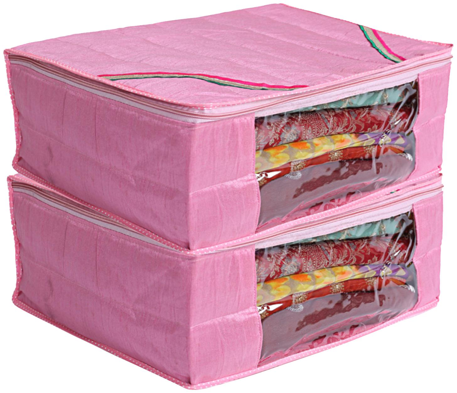 

Kuber Industries 2 pcs Raw Silk Saree Cover Wardrobe Organizer (Pink)- CTHH19189