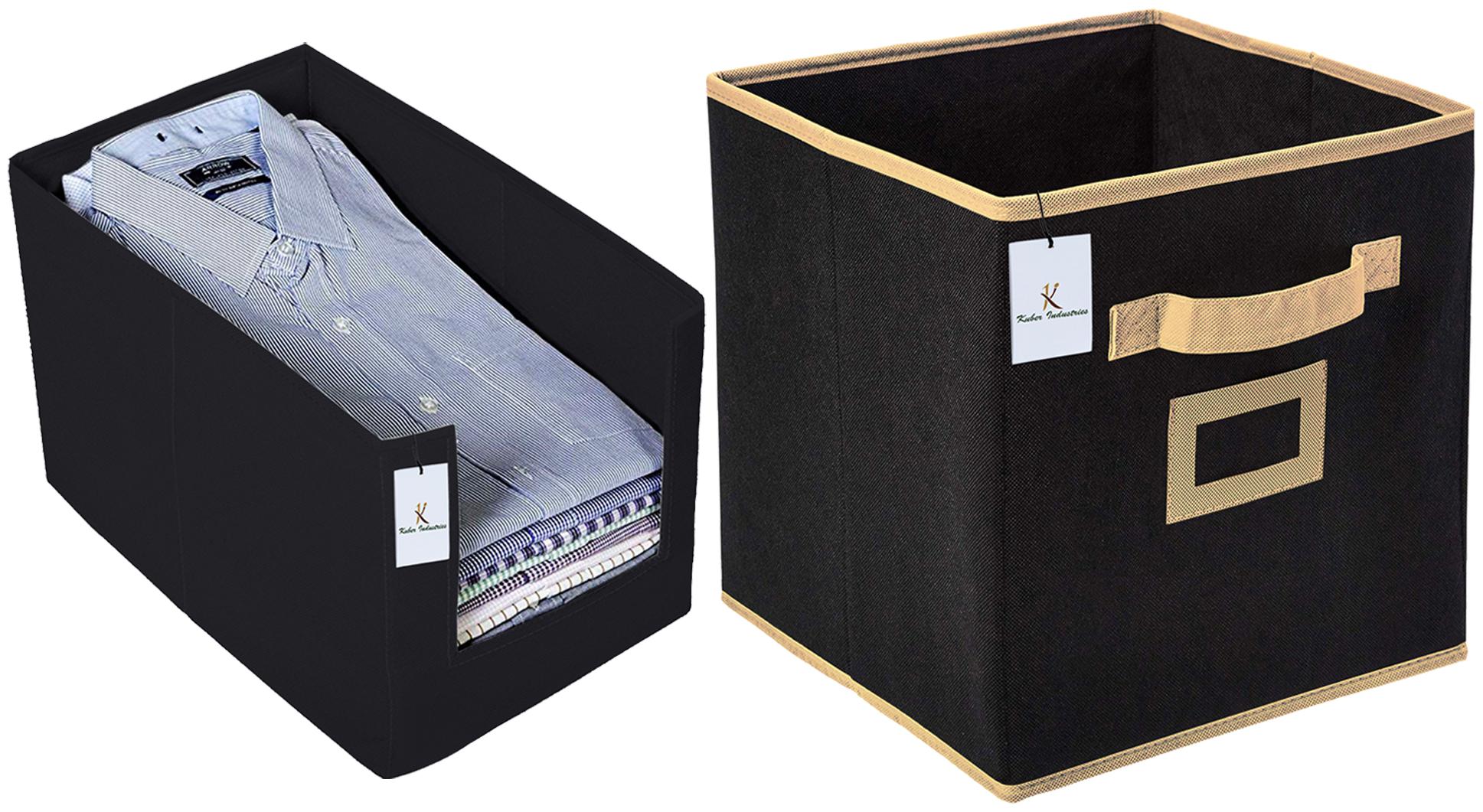 

Kuber Industries Non Woven 1 pc Shirt Stacker Wardrobe Organizer And 1 pc Small Foldable Storage Organiser Cubes Boxes (Black) - CTHH17717