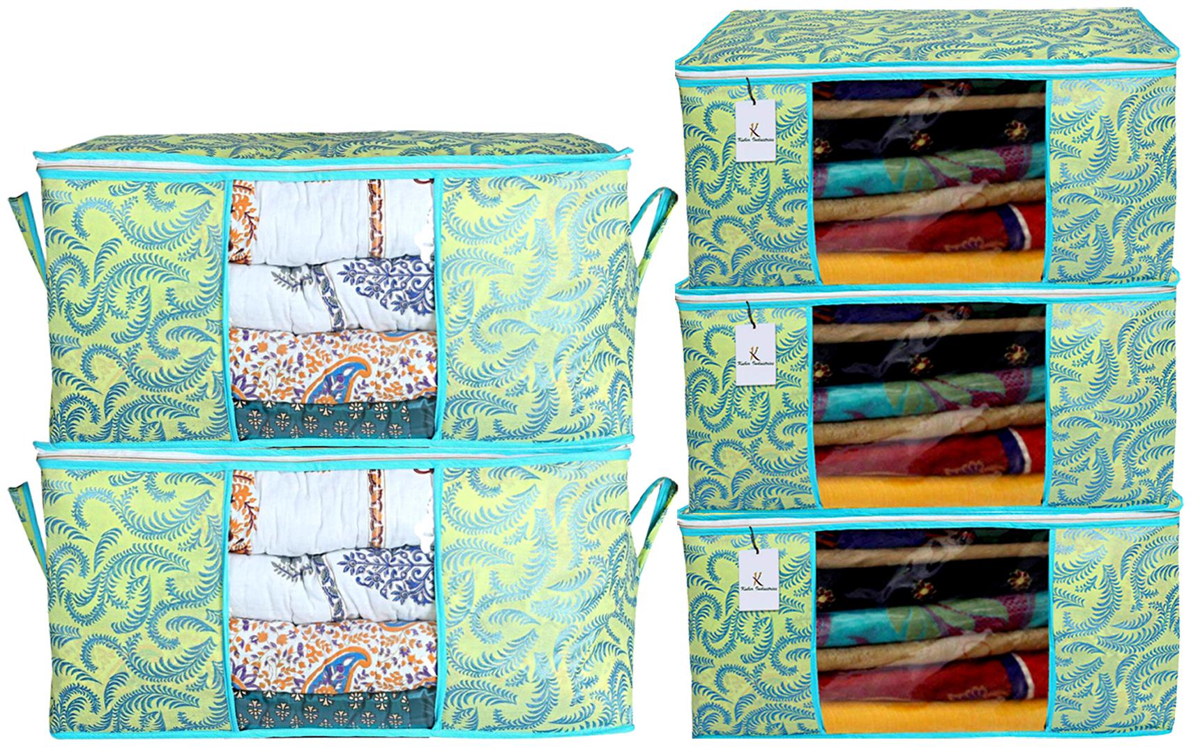 

Kuber Industries Metallic Printed Non Woven 3 pcs Saree Cover And 2 pcs Underbed Storage Bag Cloth Organizer For Storage Blanket Cover Combo Set (Green) - CTHH17908
