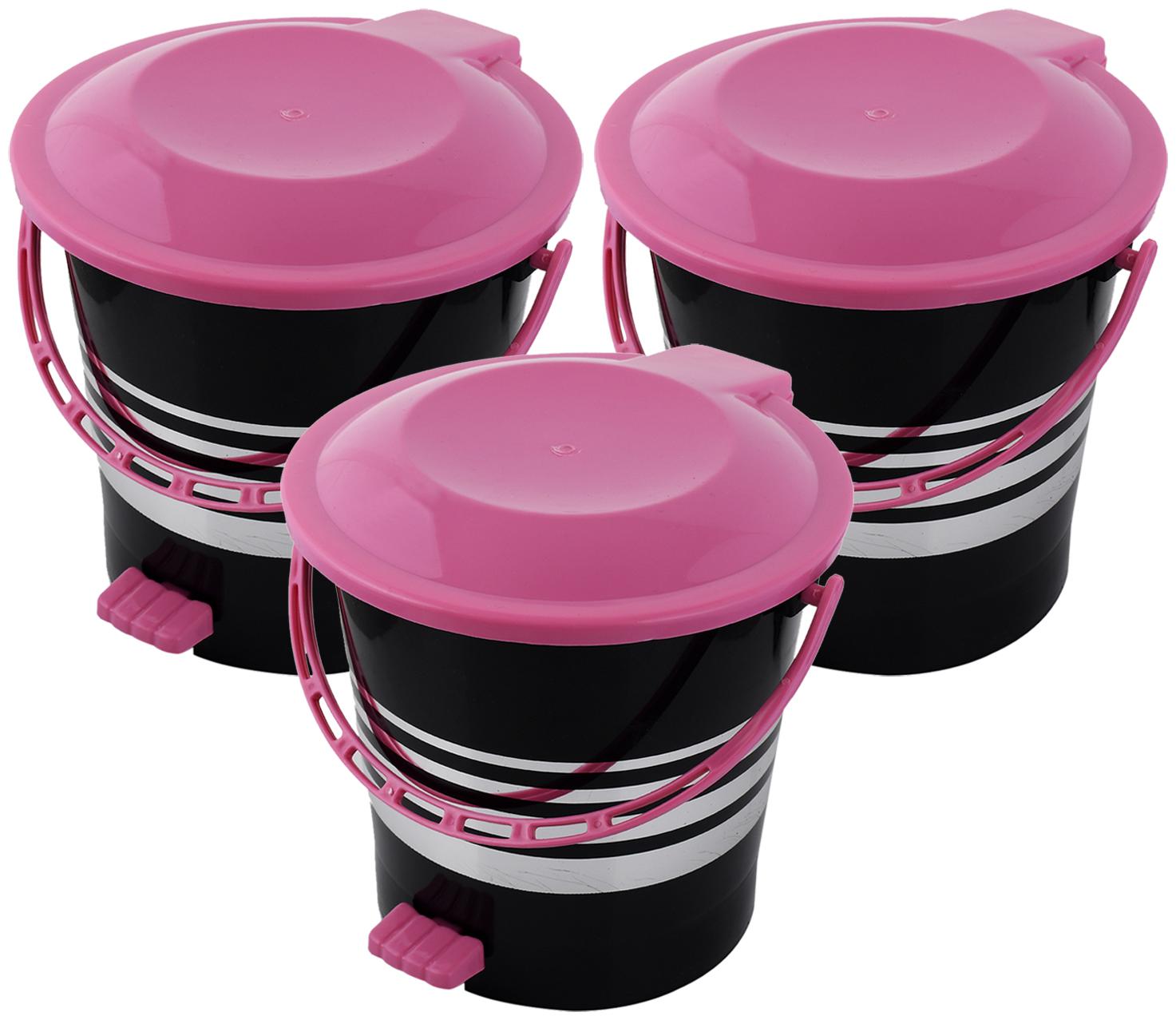 

Kuber Industries 3 pcs Plastic Dustbin Garbage Bin with Handle 5 L (Pink) - CTHH17356