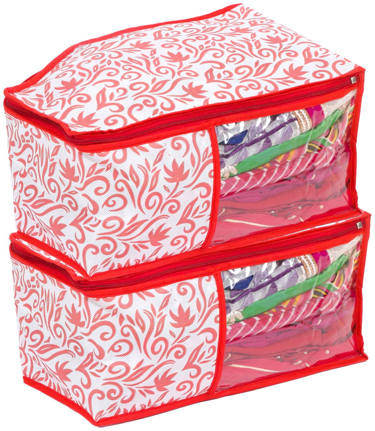 

Kuber Industries Floral Design 2 Piece Non Woven Blouse Cover Set (Red White) - CTHH13750