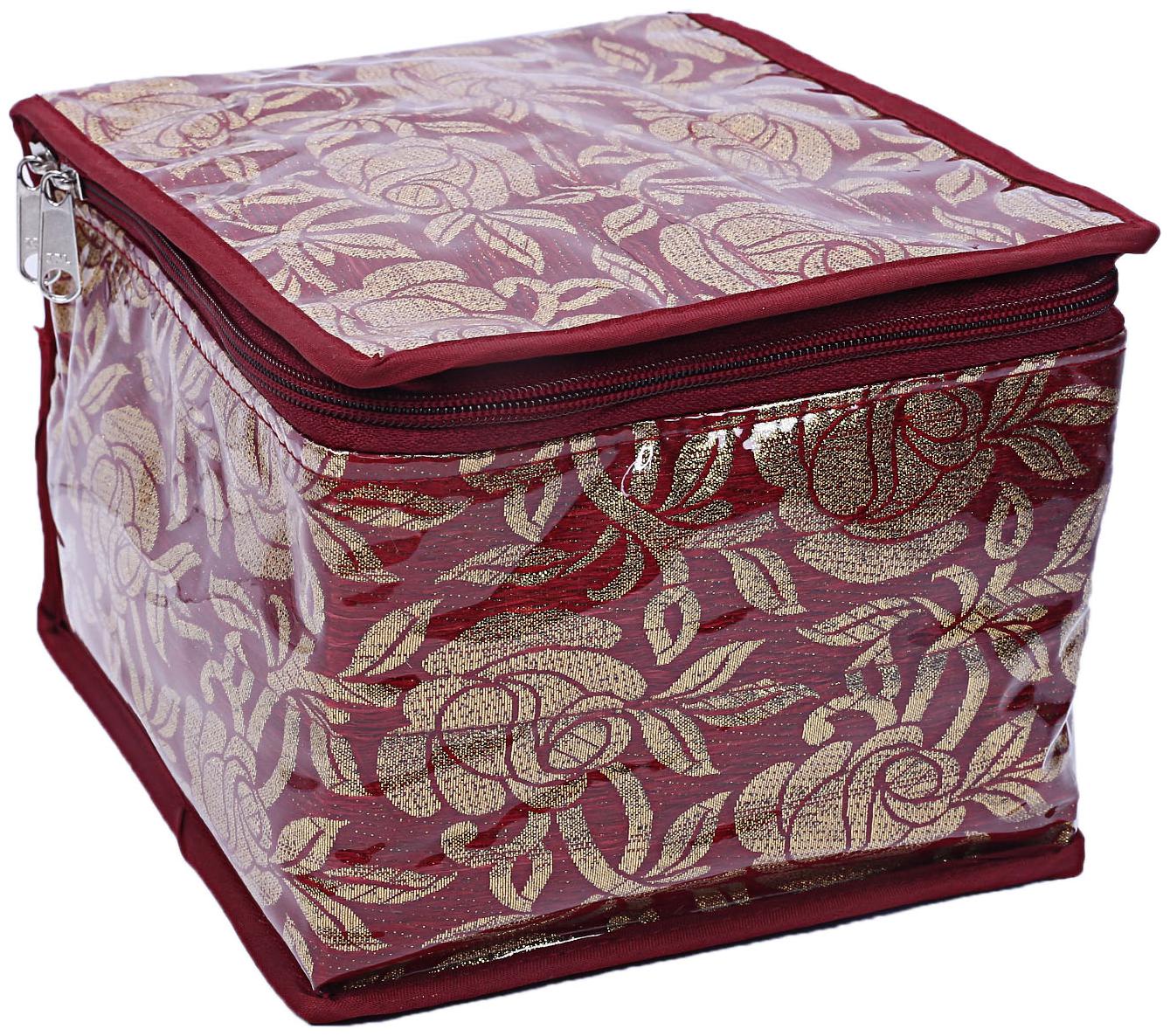 

Kuber Industries Brocade Jewellery Box Organizer with 10 Pouch - Maroon- CTHH13044
