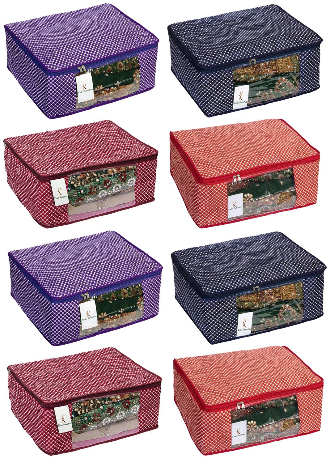 

Kuber Industries Cotton 8 pcs Hathkadi Print Saree Cover (Red Dark Blue Purple Maroon) CTHH18908