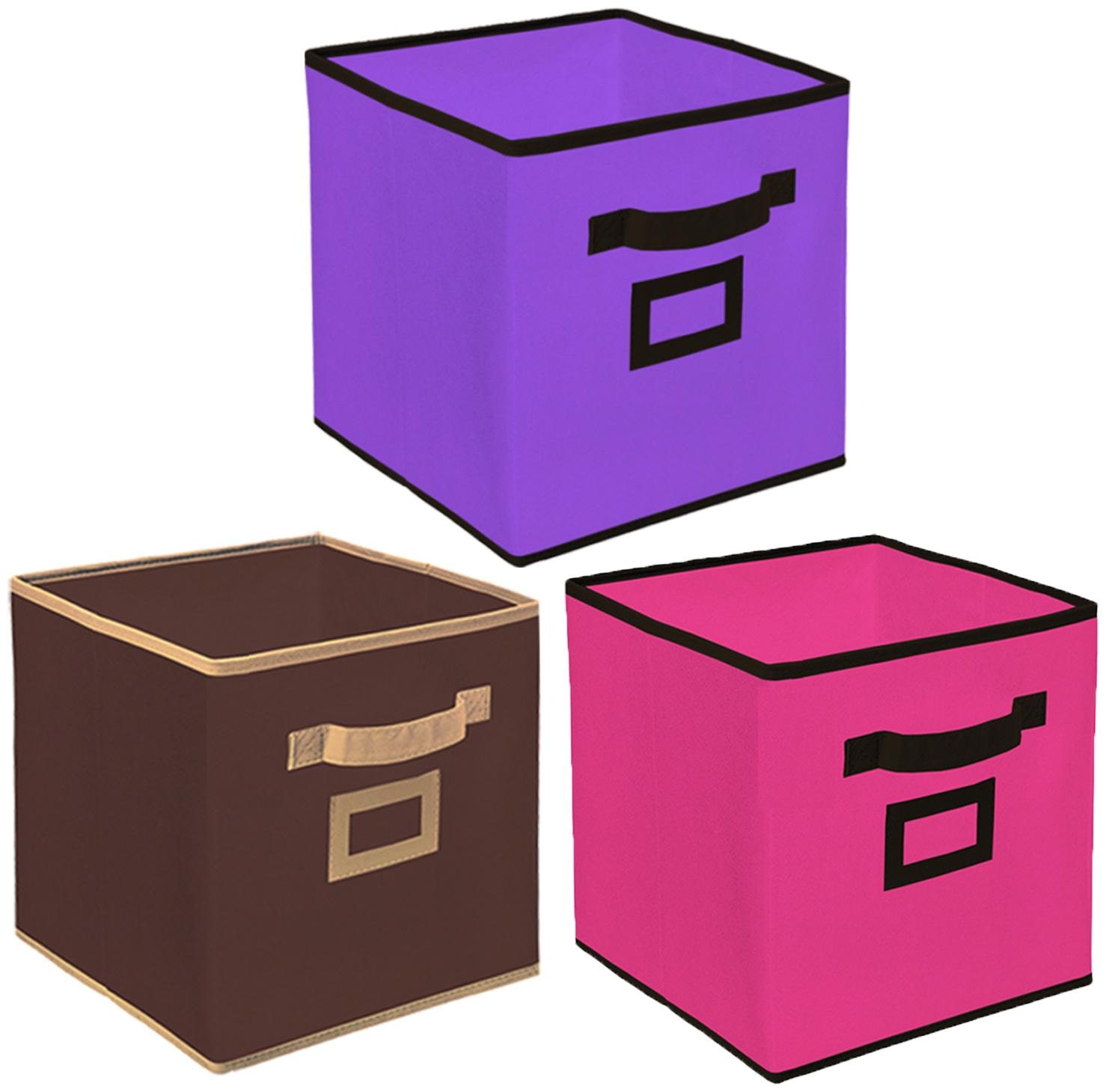 

Kuber Industries Non Woven 3 pcs Small Foldable Storage Organiser Cubes Boxes (Coffee Pink Purple) - CTHH16895