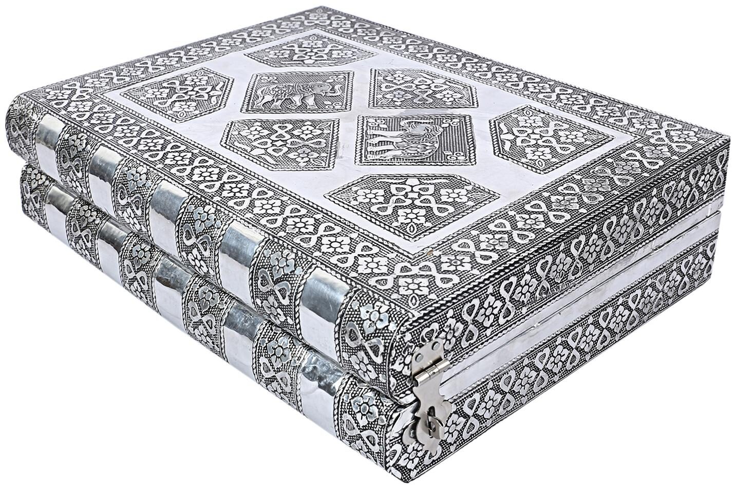 

Kuber Industries Wooden Handmade Jewellery Box For women (Silver)- CTHH10619
