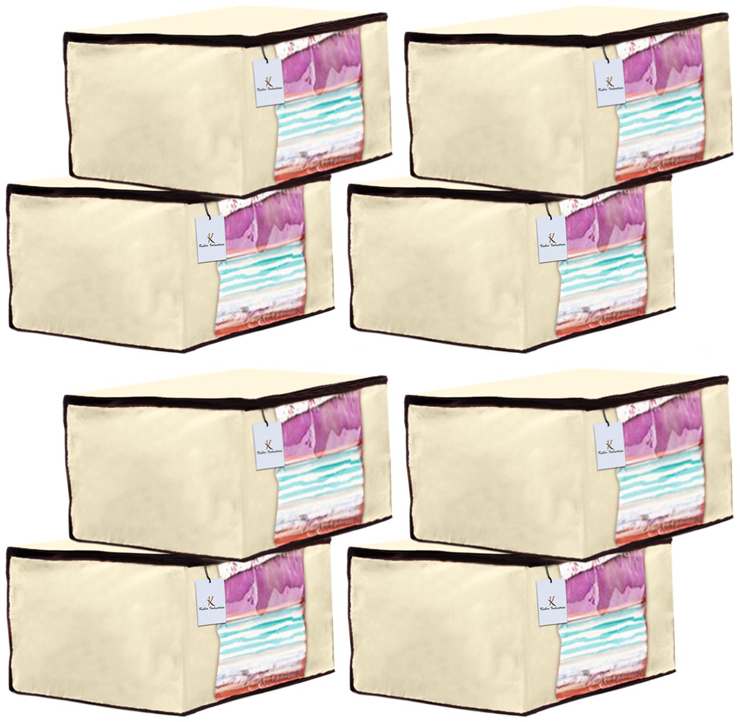 

Kuber Industries 8 Piece Non Woven Fabric Saree Cover Set with Transparent Window Extra Large Ivory CTHH14080