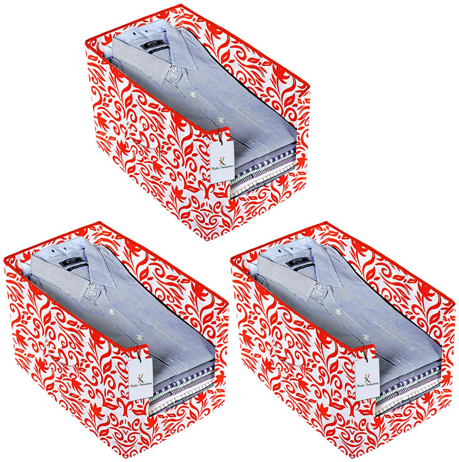 

Kuber Industries Leaf Printed 3 pc Non Woven Shirt Stacker Wardrobe Organizer Set (Red) - CTHH16763