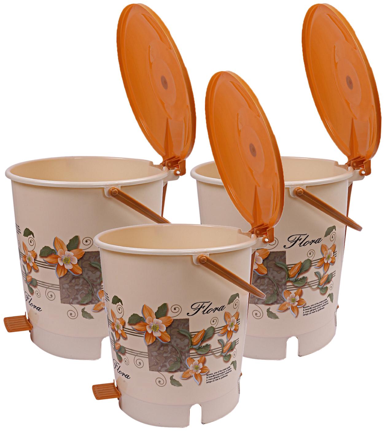 

Kuber Industries Virgin Plastic 3 pcs Dustbin Garbage Bin with Handle 10 L (Cream) - CTHH21575