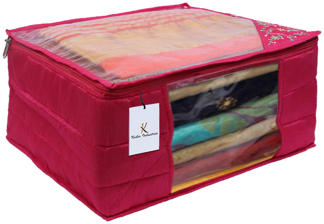 

Kuber Industries 3 layered Quilted Silk Saree Cover (Pink) -CTLTC10632 CTHH12105