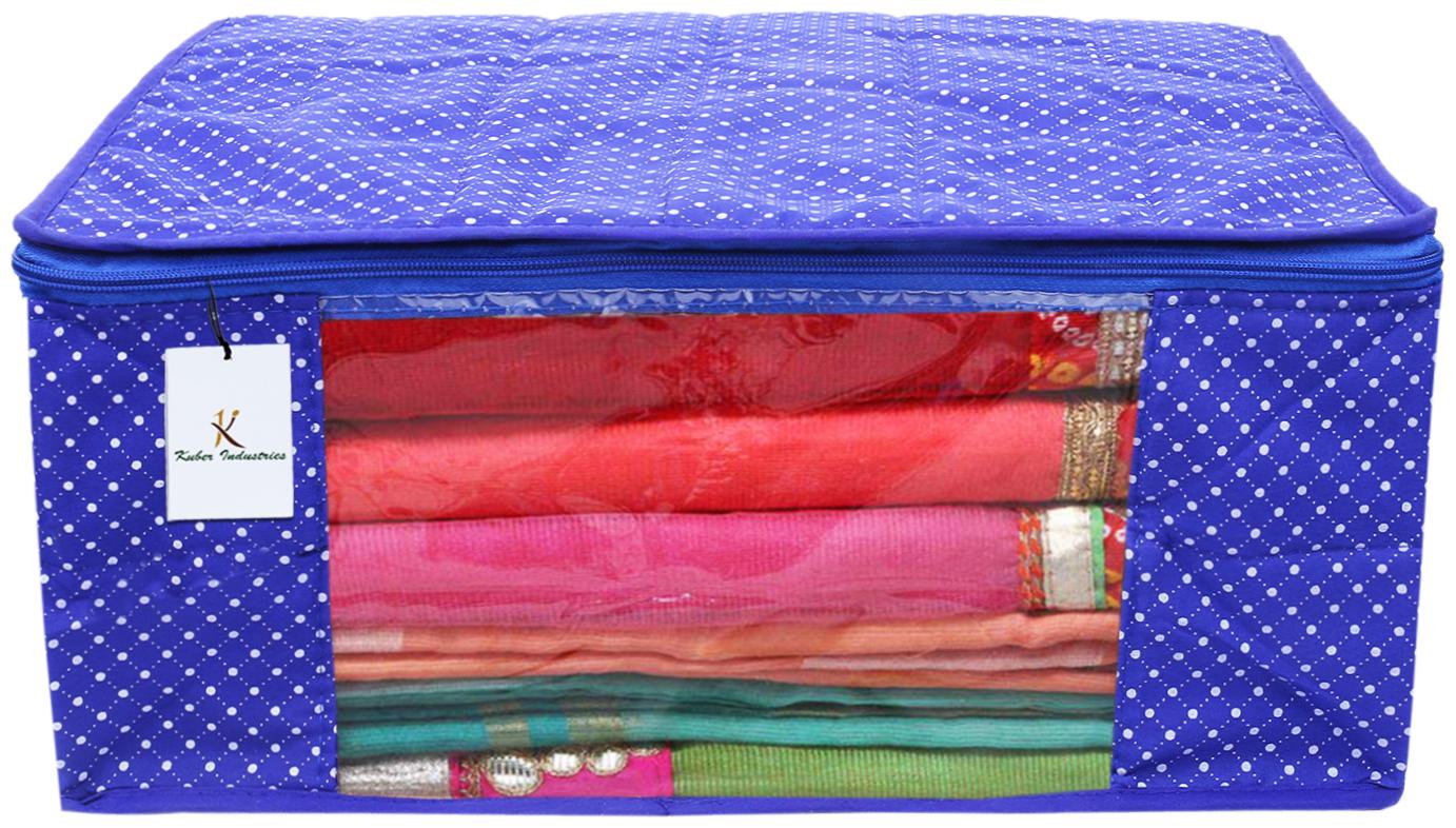 

Kuber Industries Polka Dots 1 Piece Cotton 3 Layered Quilted Saree Cover Blue- CTHH22255