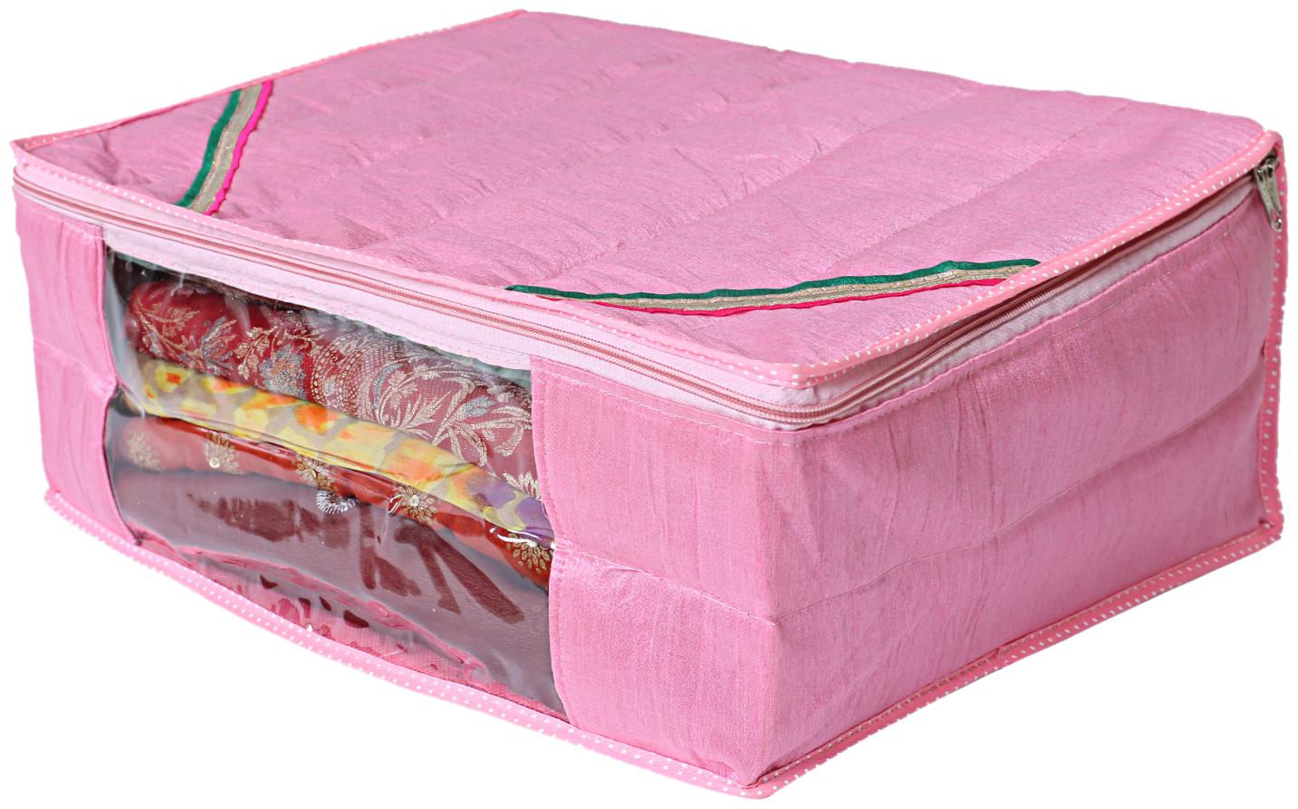 

Kuber Industries Raw Silk Saree Cover Wardrobe Organizer (Pink)- CTHH19188