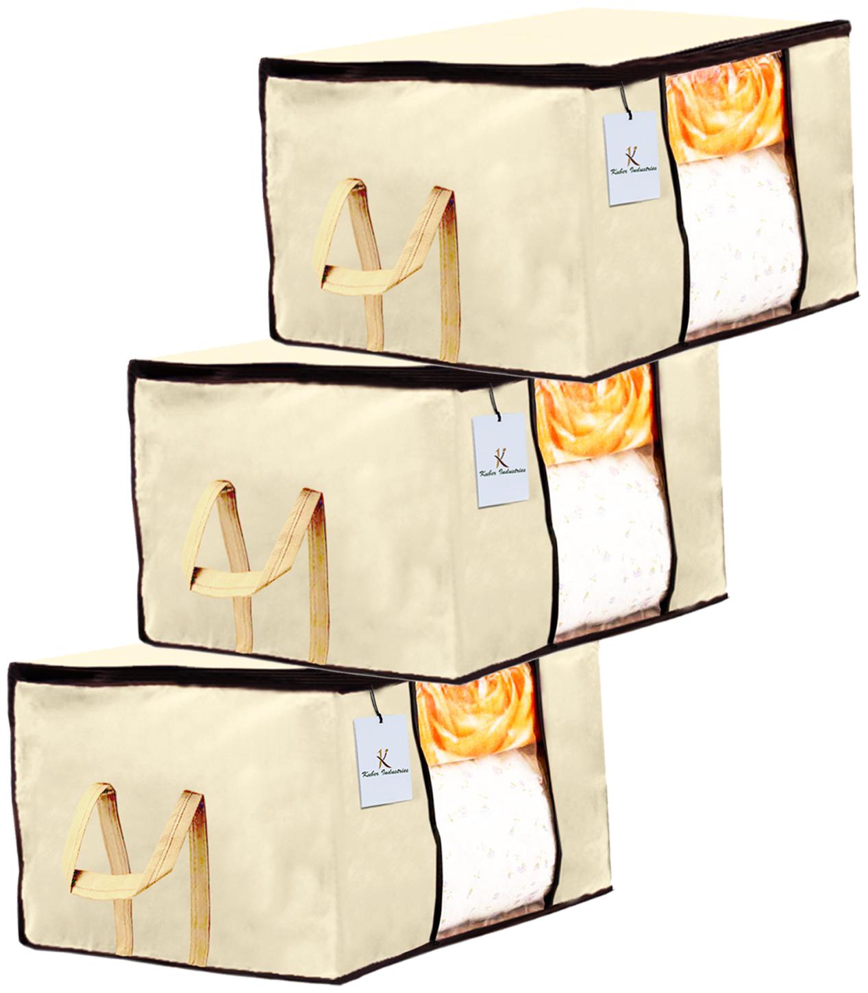 

Kuber Industries Underbed Storage Bag Storage Organiser Blanket Cover Set of 3 - Ivory Extra Large Size CTHH14219