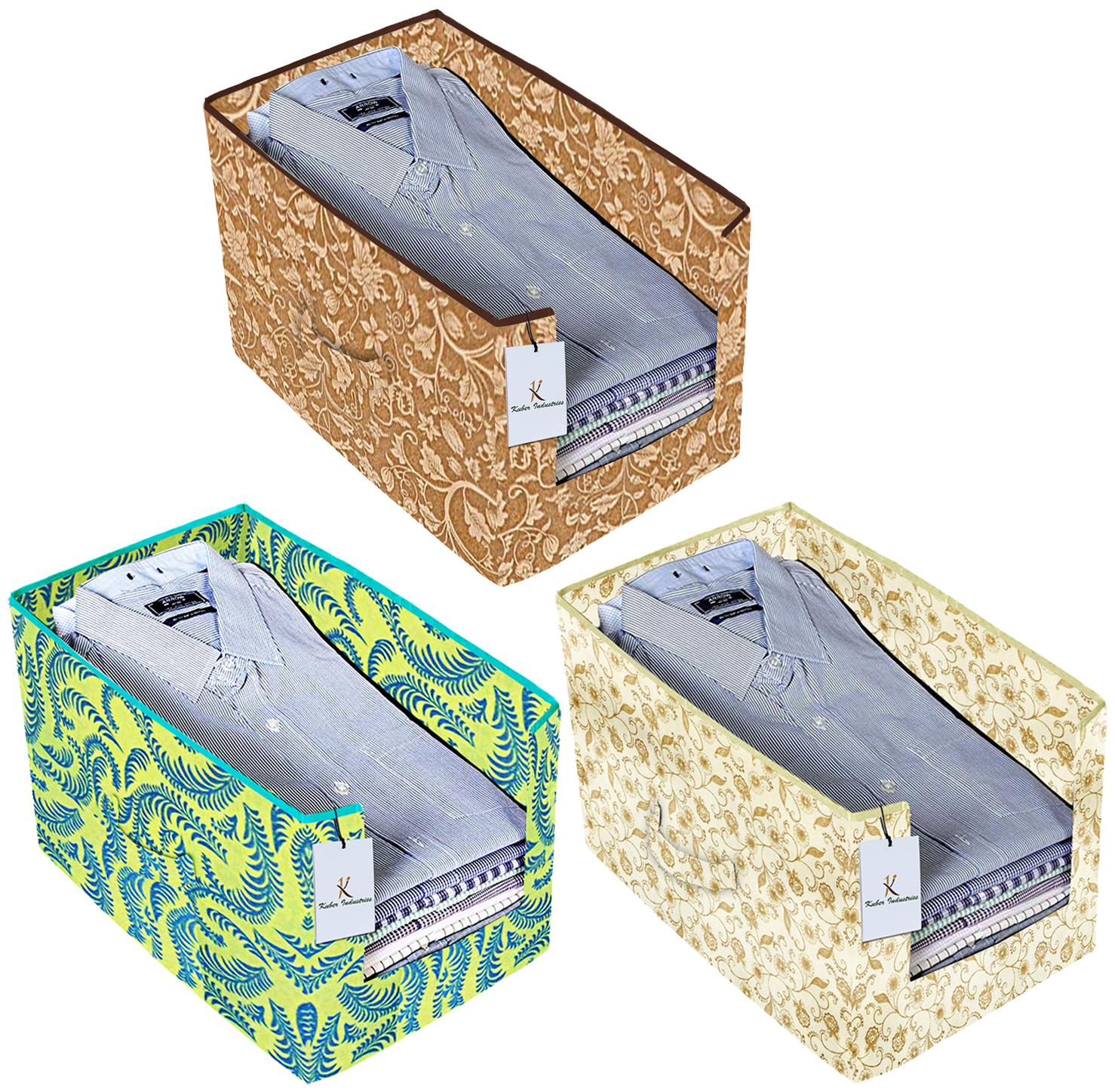 

Kuber Industries Metalic Printed 3 pc Non Woven Shirt Stacker Wardrobe Organizer Set (Green Brown Beige) - CTHH16644
