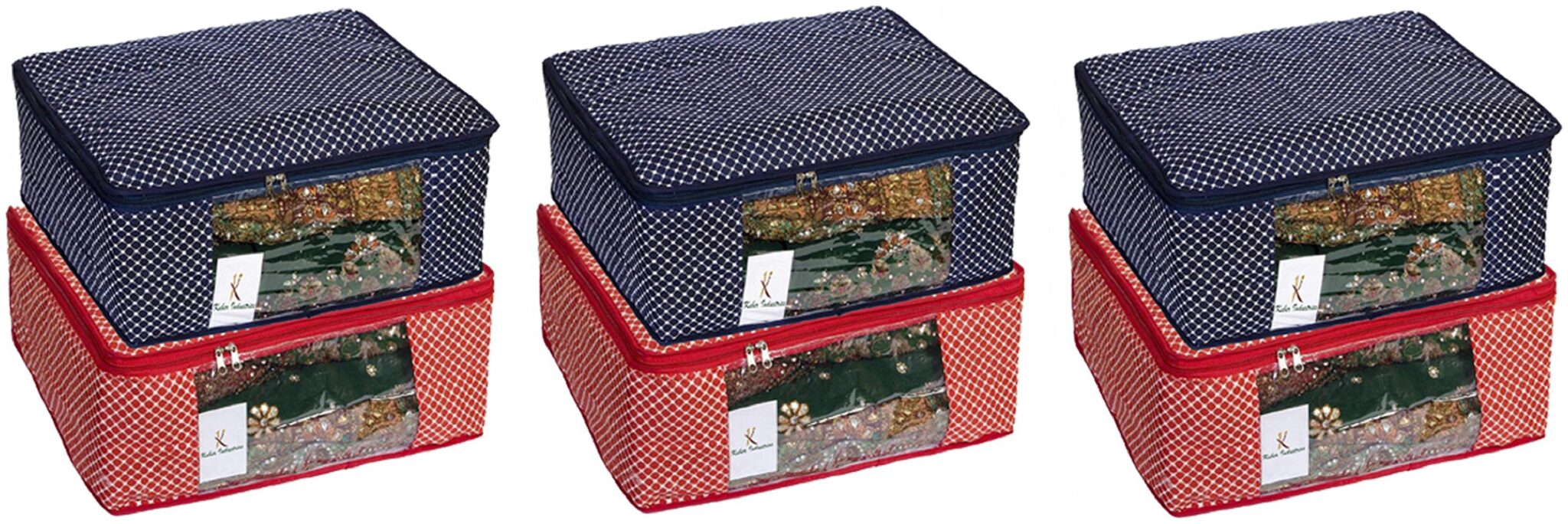 

Kuber Industries Cotton 6 pcs Hathkadi Print Saree Cover (Red Dark Blue) CTHH18904