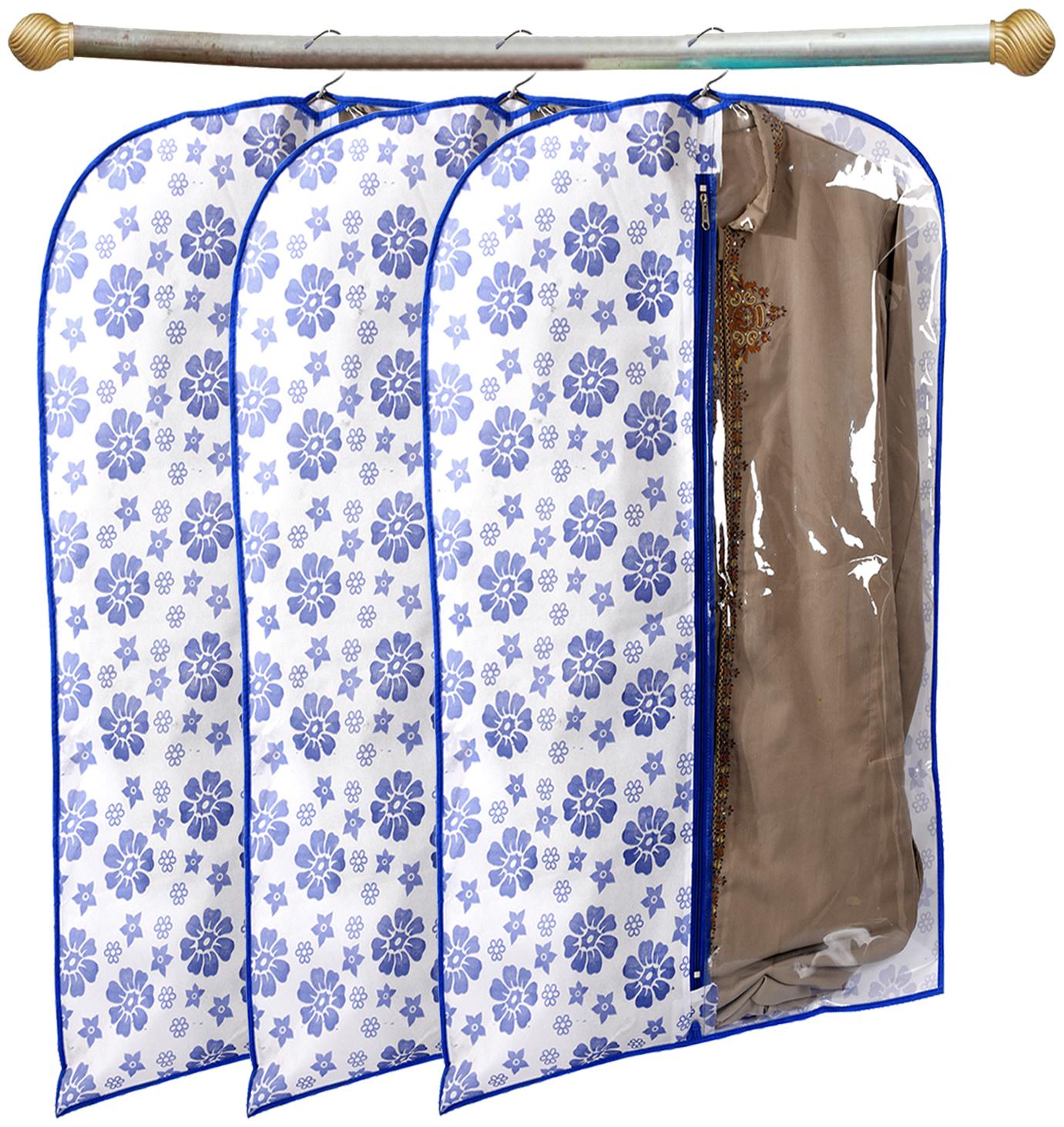 

Kuber Industries Flower Printed 3 pcs Half Transparent Non Woven Men s Coat Blazer Cover (Blue) - CTHH15995