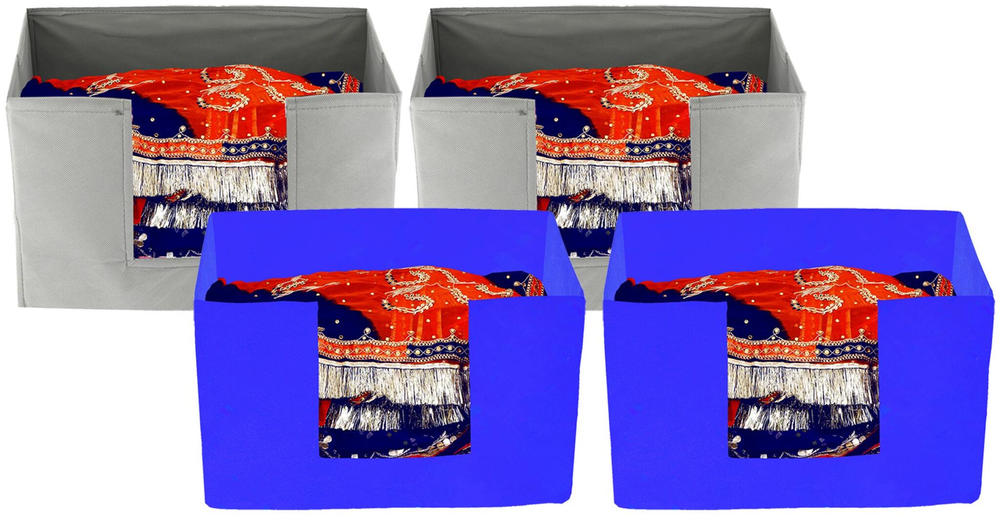 

Kuber Industries 4 pcs Large Capacity Space Saver Closet Stackable and Foldable Saree Clothes Organiser (Grey Royal Blue) - CTHH18619