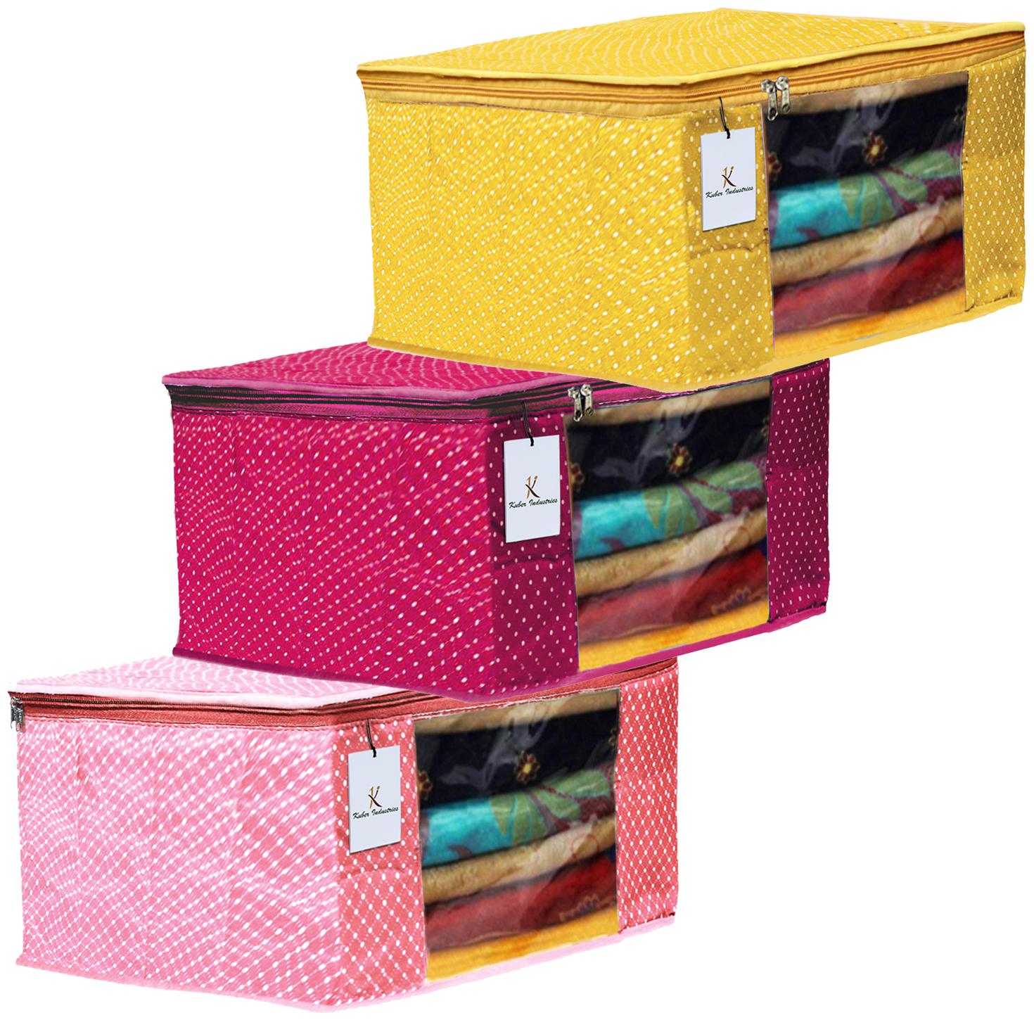 

Kuber Industries Polka Dots 3 pcs Cotton 3 Layered Quilted Saree Cover (Peach Rani Yellow) - CTHH14916